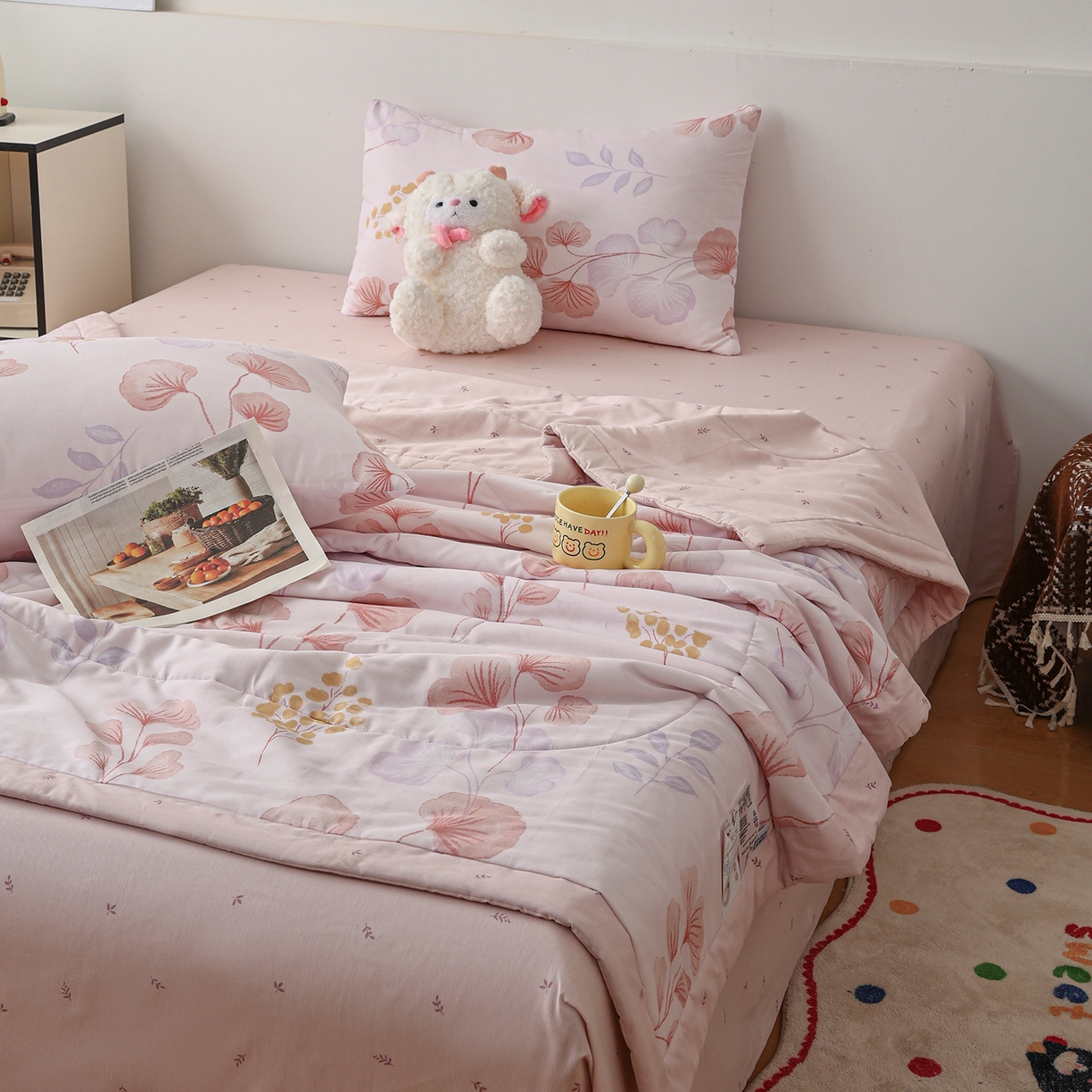 91家纺网 家纺一手货源 找家纺 尊妙被业 2026春夏新款全棉印花夏被空调被夏凉被 沐雪