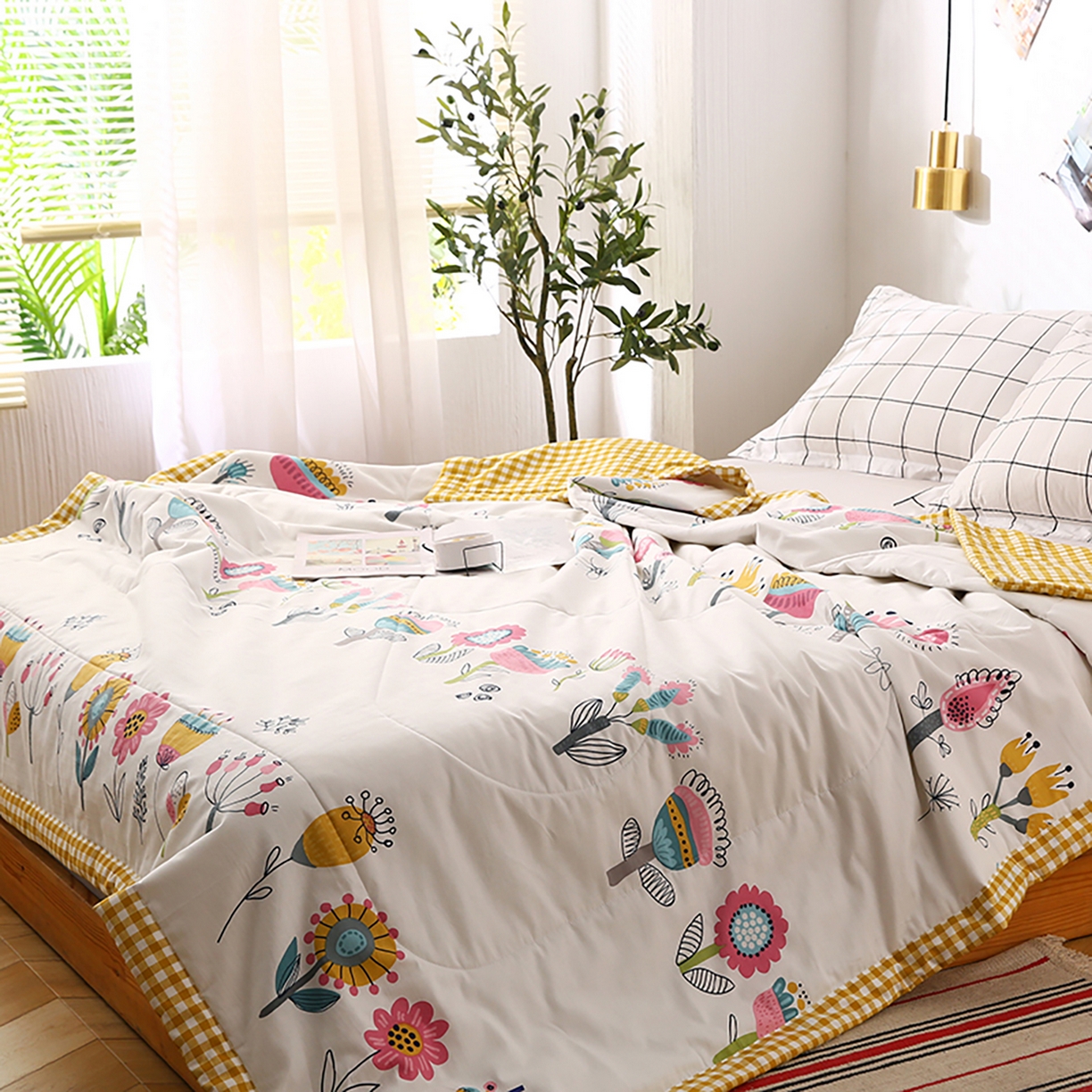 91家纺网 家纺一手货源 找家纺 尊妙被业 2026春夏新款全棉印花夏被空调被夏凉被 奇异花语