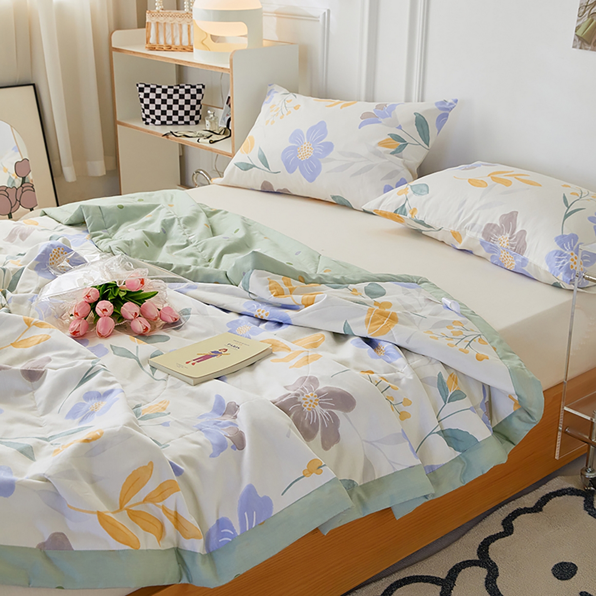 91家纺网 家纺一手货源 找家纺 尊妙被业 2026春夏新款全棉印花夏被空调被夏凉被 花青玉洁