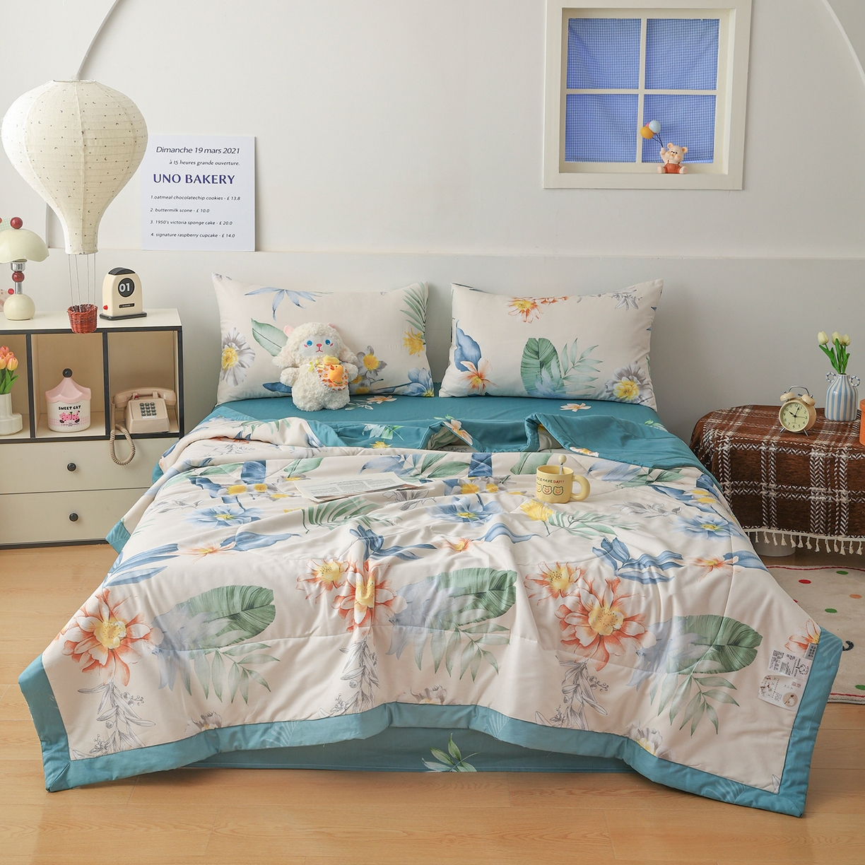 91家纺网 家纺一手货源 找家纺 尊妙被业 2026春夏新款全棉印花夏被空调被夏凉被 千叶花语