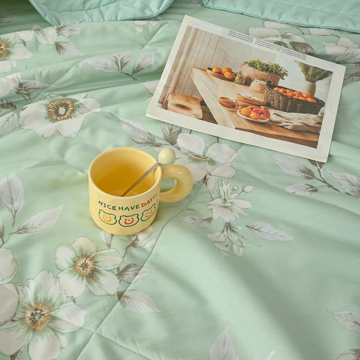 91家纺网 家纺一手货源 找家纺 尊妙被业 2026春夏新款全棉印花夏被空调被夏凉被 茉清浅 绿