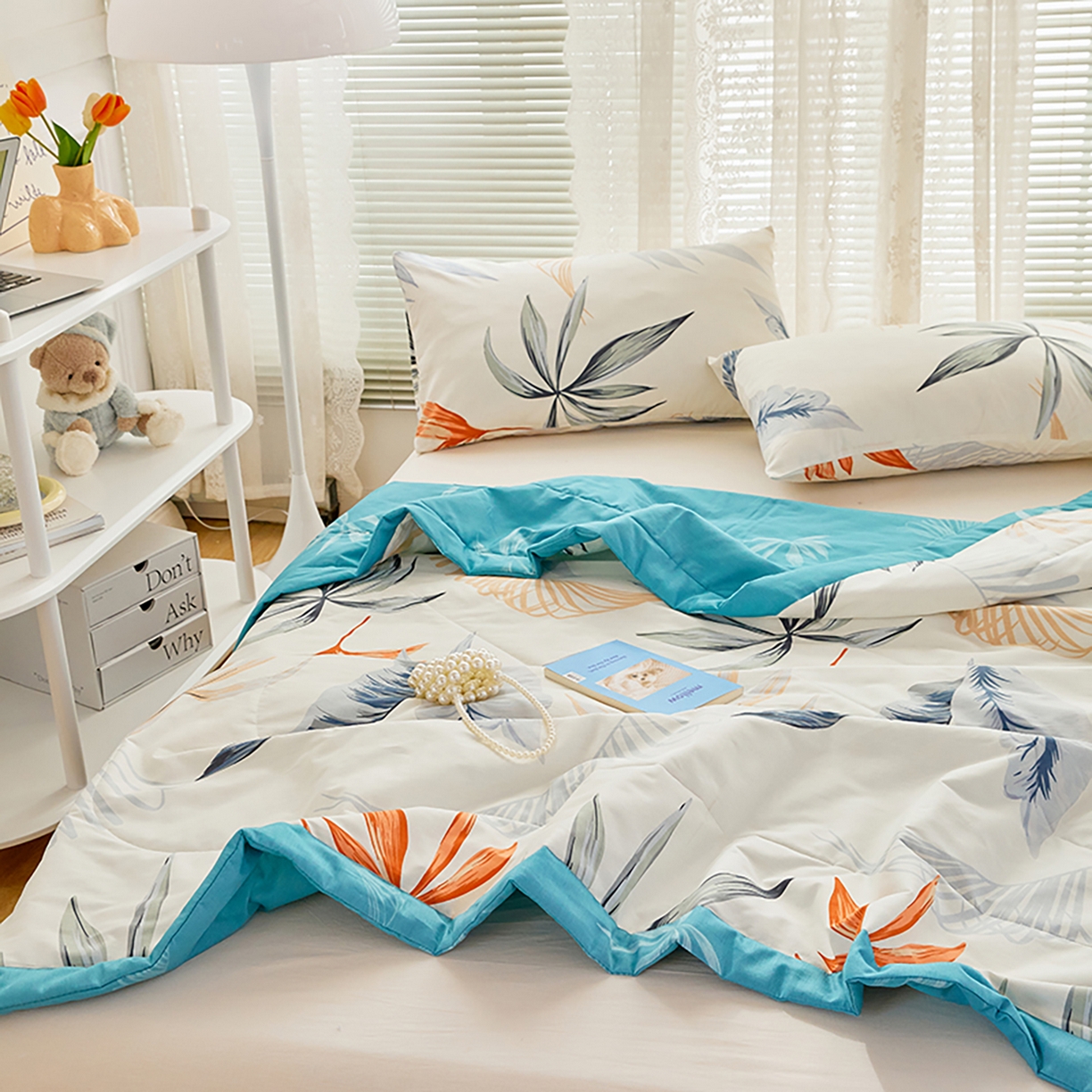 91家纺网 家纺一手货源 找家纺 尊妙被业 2026春夏新款全棉印花夏被空调被夏凉被 爱丽叶影