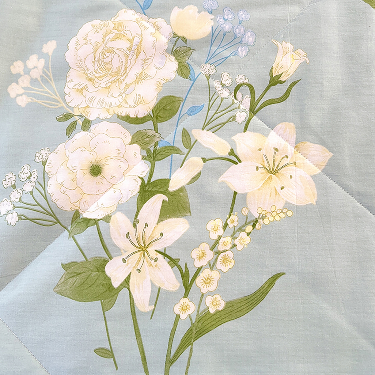 91家纺网 家纺一手货源 找家纺 尊妙被业 2026春夏新款全棉印花夏被空调被夏凉被 含苞初放-绿