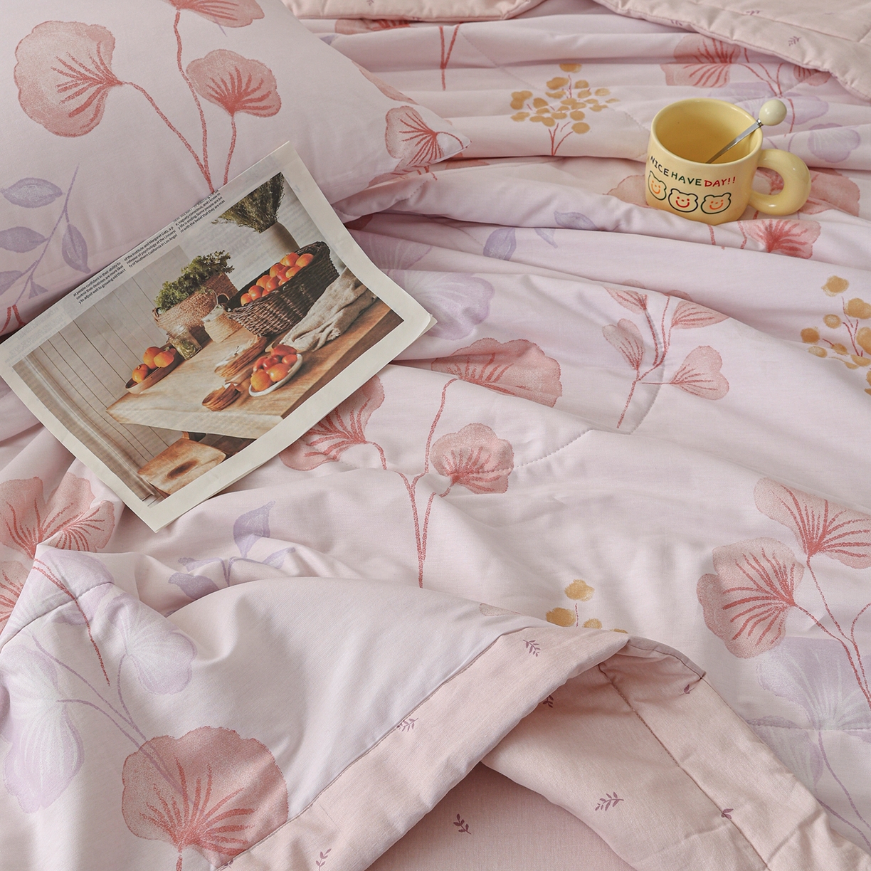 91家纺网 家纺一手货源 找家纺 尊妙被业 2026春夏新款全棉印花夏被空调被夏凉被 沐雪