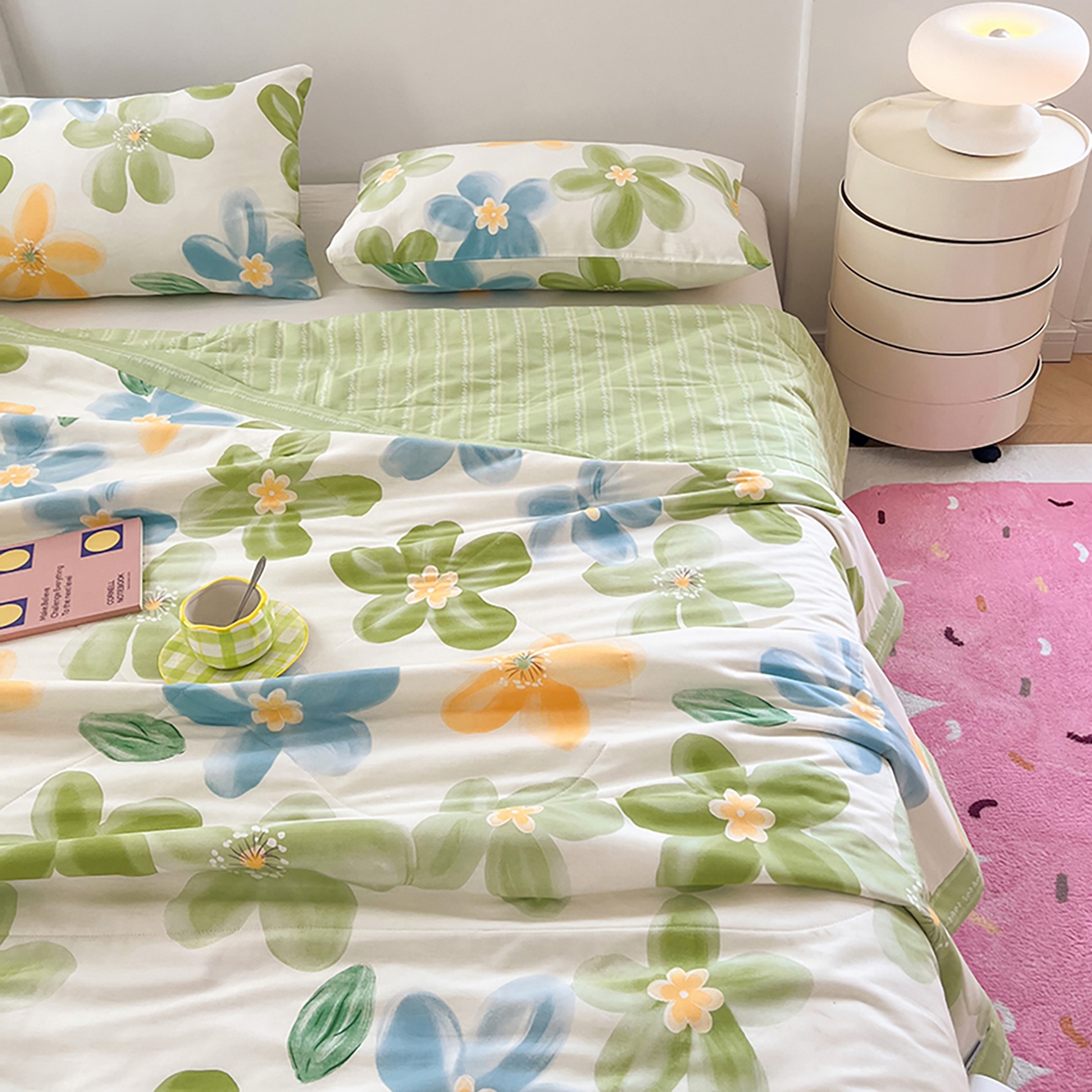 91家纺网 家纺一手货源 找家纺 尊妙被业 2026春夏新款全棉印花夏被空调被夏凉被 清莹花香