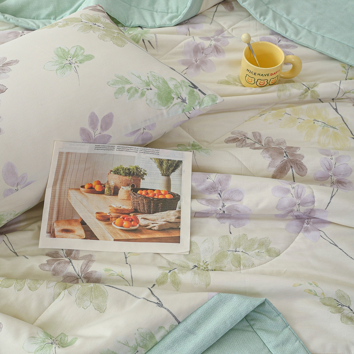 91家纺网 家纺一手货源 找家纺 尊妙被业 2026春夏新款全棉印花夏被空调被夏凉被 栖川 绿