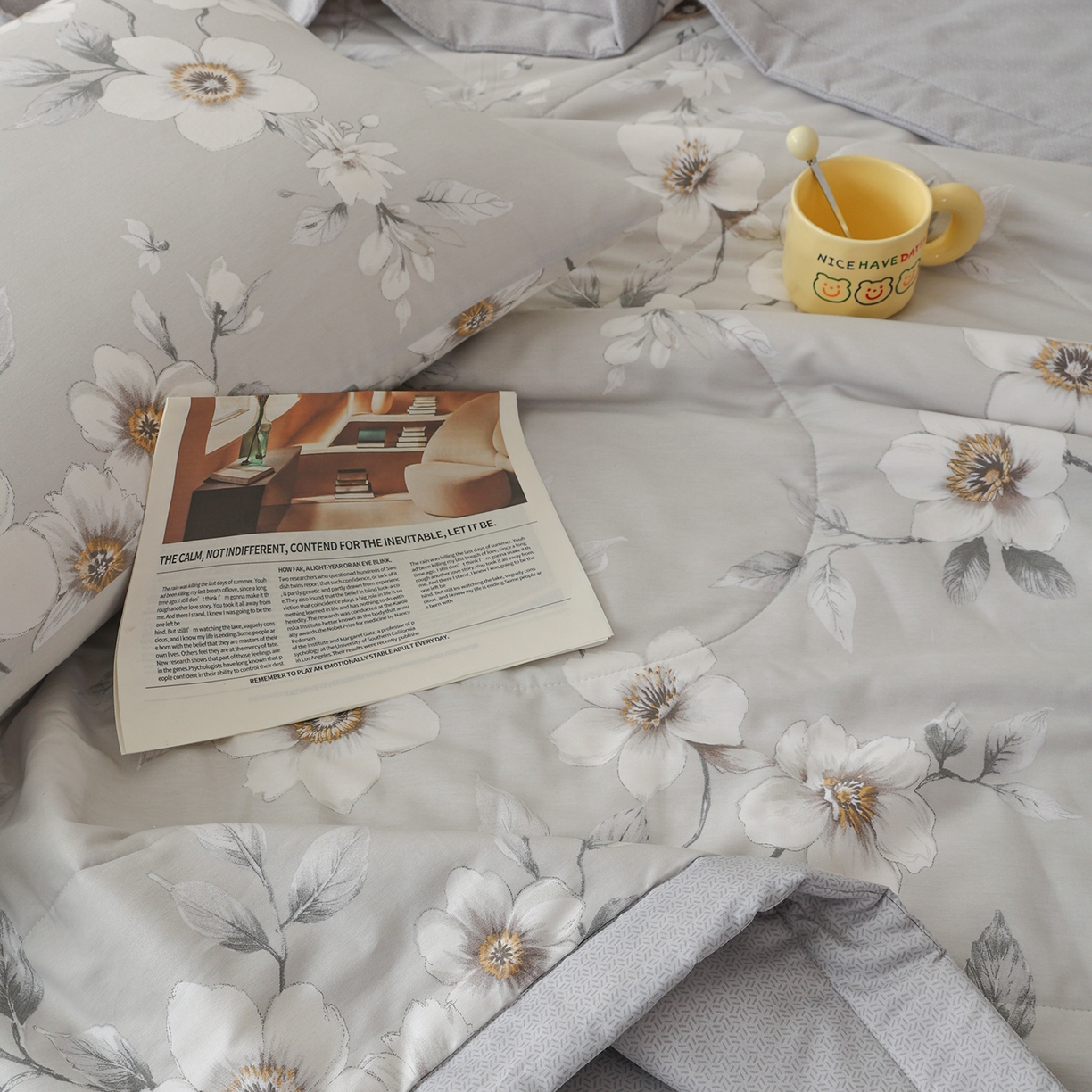 91家纺网 家纺一手货源 找家纺 尊妙被业 2026春夏新款全棉印花夏被空调被夏凉被 茉清浅 灰