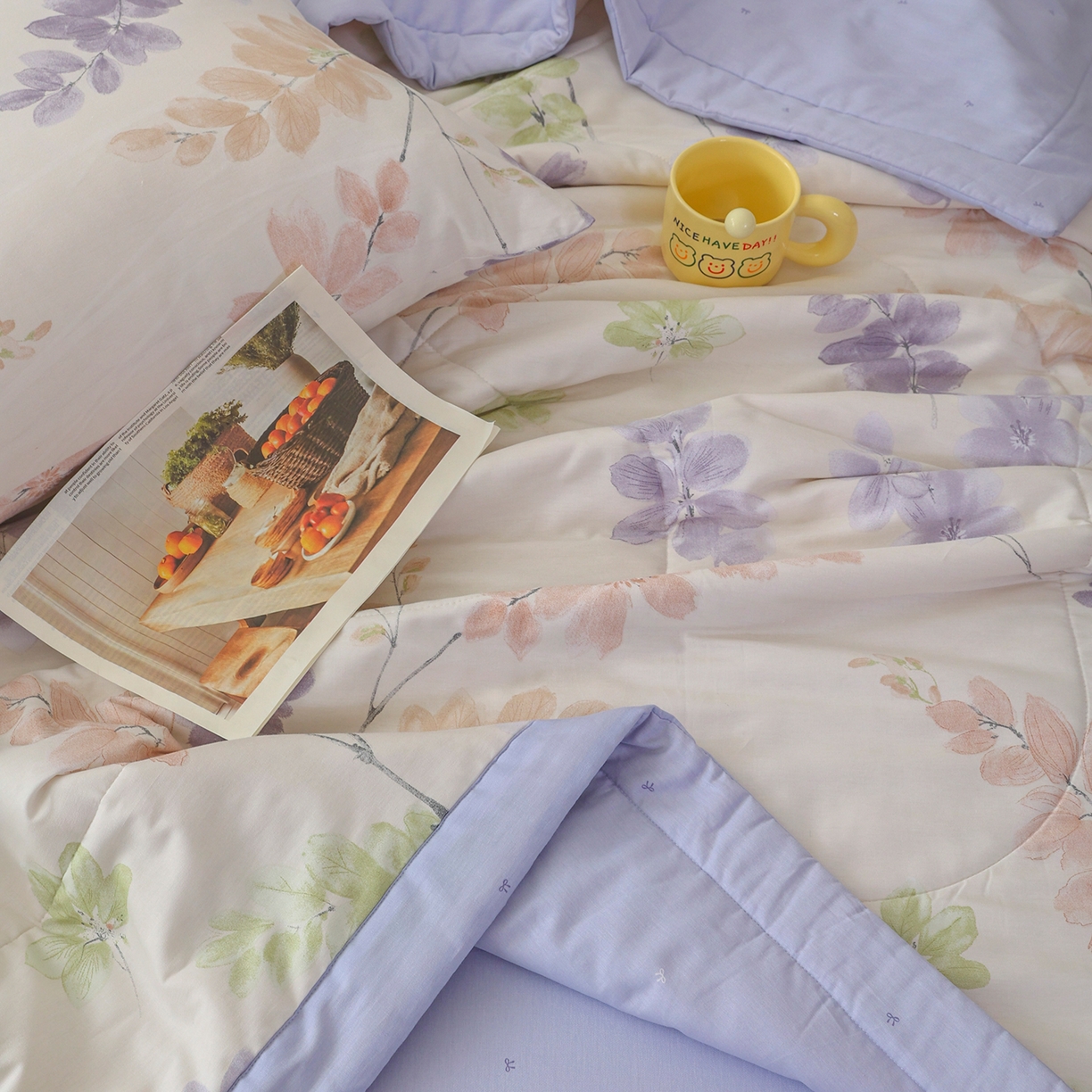 91家纺网 家纺一手货源 找家纺 尊妙被业 2026春夏新款全棉印花夏被空调被夏凉被 栖川 紫