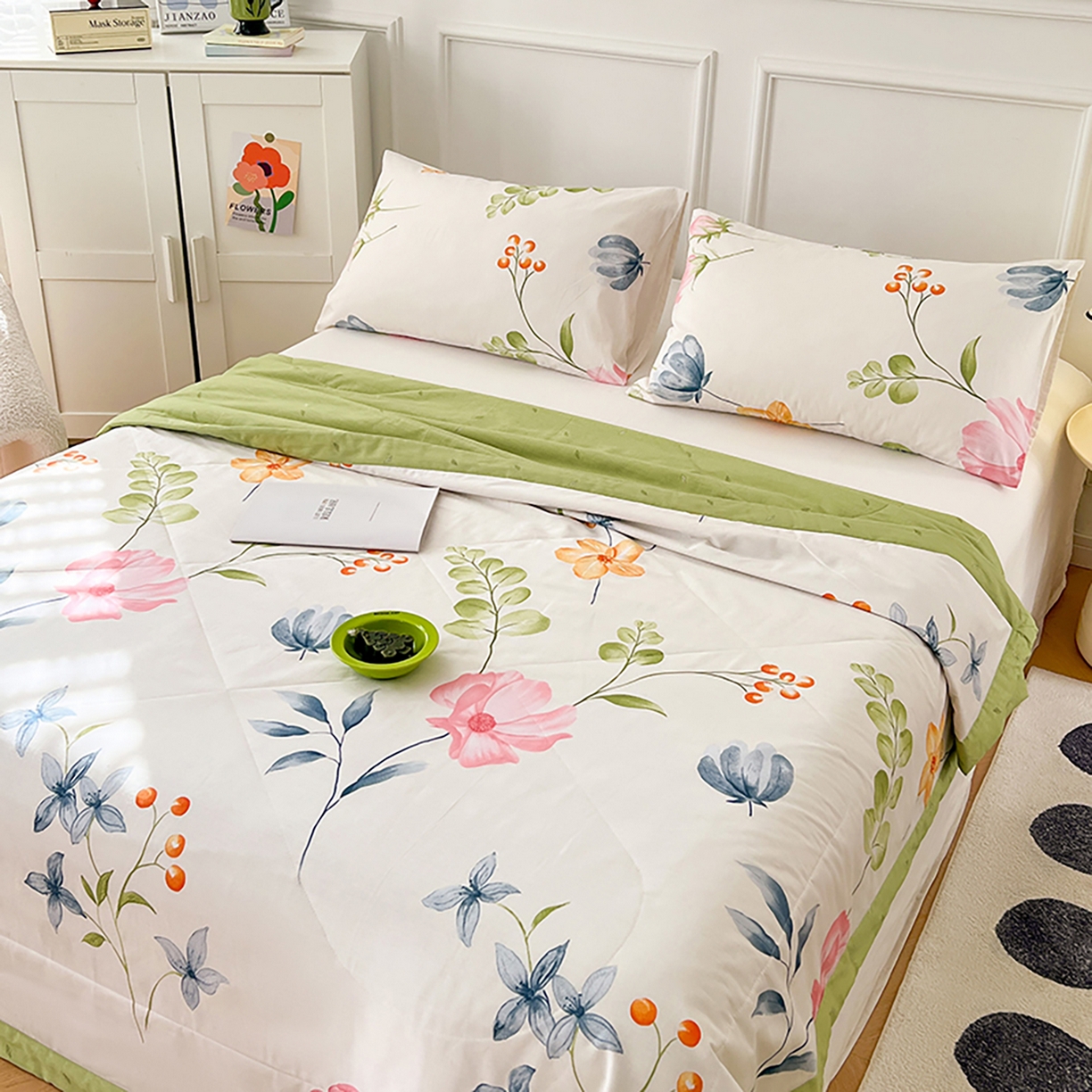 91家纺网 家纺一手货源 找家纺 尊妙被业 2026春夏新款全棉印花夏被空调被夏凉被 梦都花语