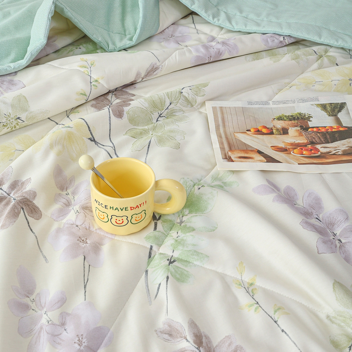 91家纺网 家纺一手货源 找家纺 尊妙被业 2026春夏新款全棉印花夏被空调被夏凉被 栖川 绿