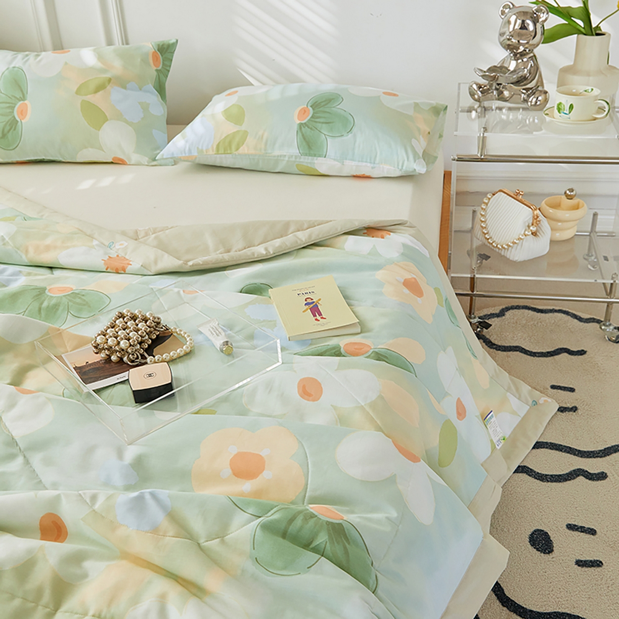 91家纺网 家纺一手货源 找家纺 尊妙被业 2026春夏新款全棉印花夏被空调被夏凉被 青柠