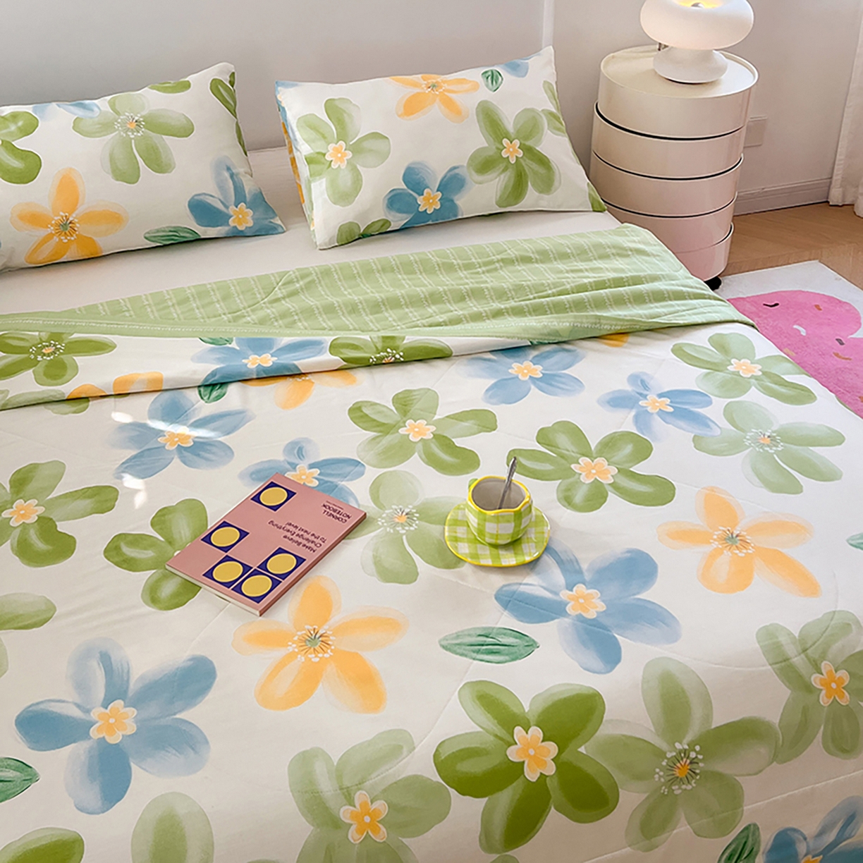 91家纺网 家纺一手货源 找家纺 尊妙被业 2026春夏新款全棉印花夏被空调被夏凉被 清莹花香