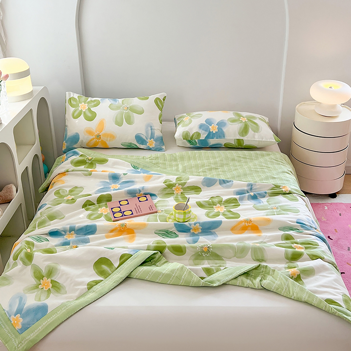 91家纺网 家纺一手货源 找家纺 尊妙被业 2026春夏新款全棉印花夏被空调被夏凉被 清莹花香