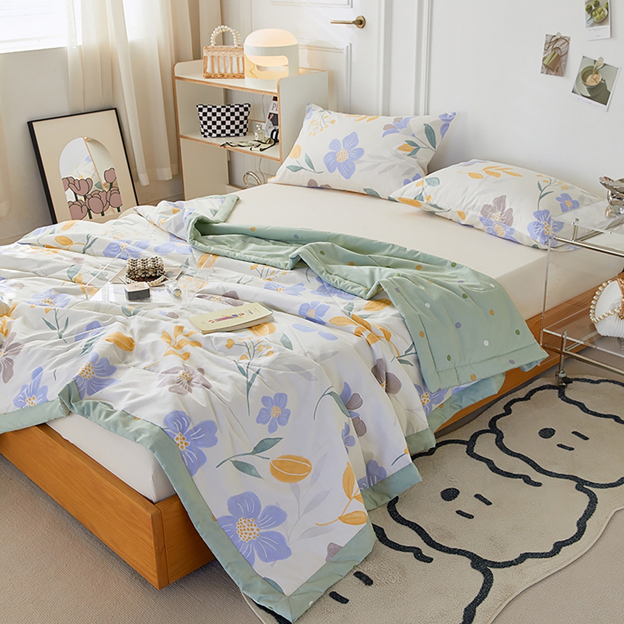 91家纺网 家纺一手货源 找家纺 尊妙被业 2026春夏新款全棉印花夏被空调被夏凉被 花青玉洁