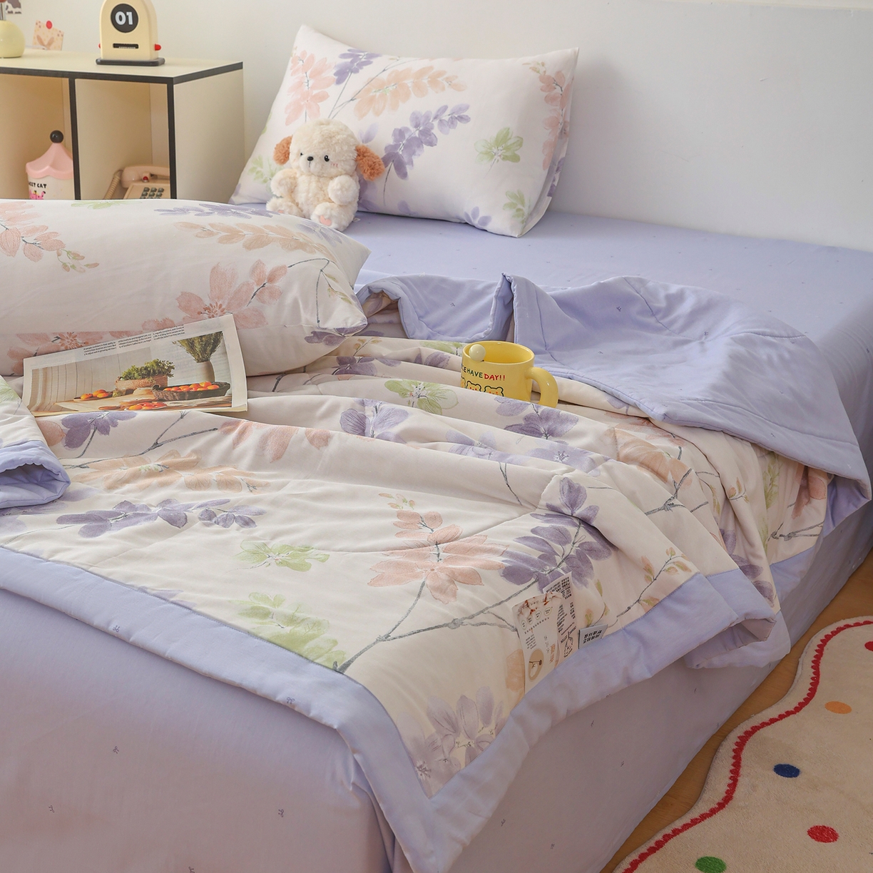 91家纺网 家纺一手货源 找家纺 尊妙被业 2026春夏新款全棉印花夏被空调被夏凉被 栖川 紫