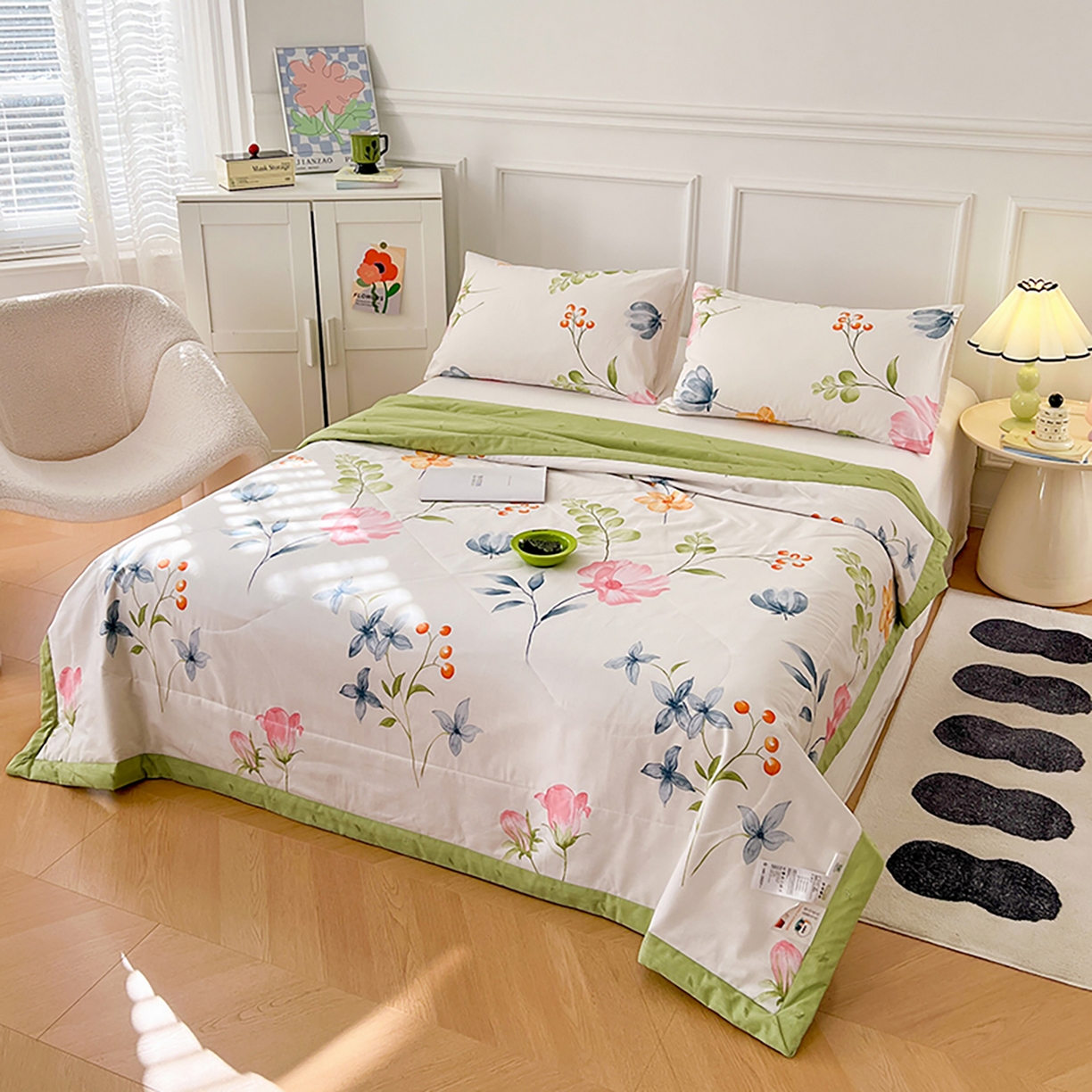 91家纺网 家纺一手货源 找家纺 尊妙被业 2026春夏新款全棉印花夏被空调被夏凉被 梦都花语