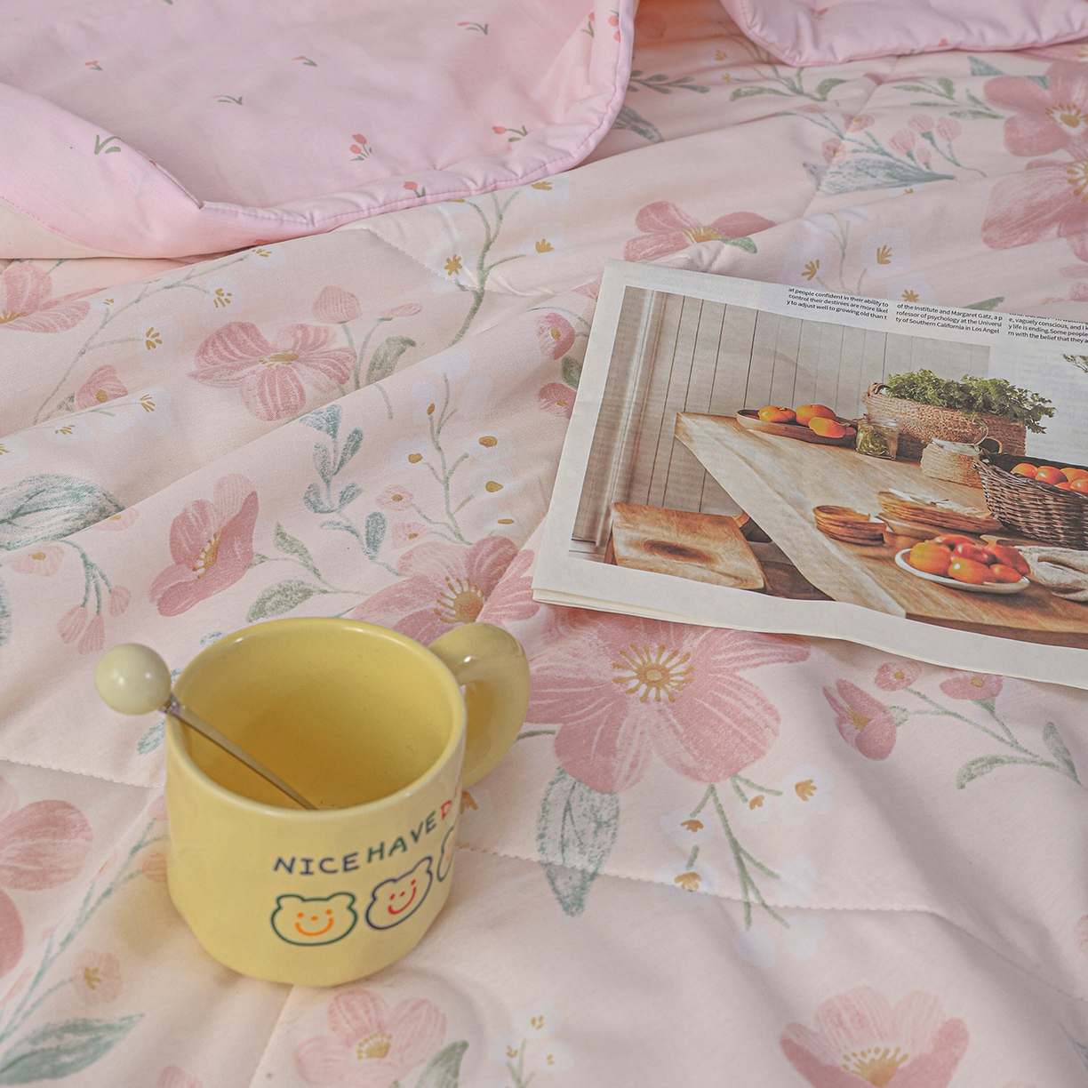 91家纺网 家纺一手货源 找家纺 尊妙被业 2026春夏新款全棉印花夏被空调被夏凉被 莫奈花园-粉