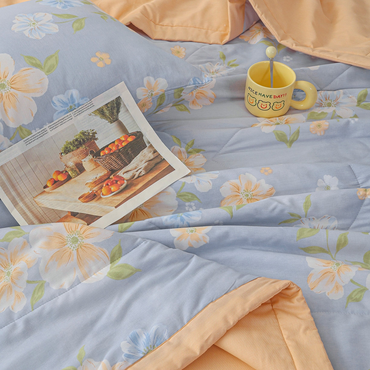 91家纺网 家纺一手货源 找家纺 尊妙被业 2026春夏新款全棉印花夏被空调被夏凉被 浅影