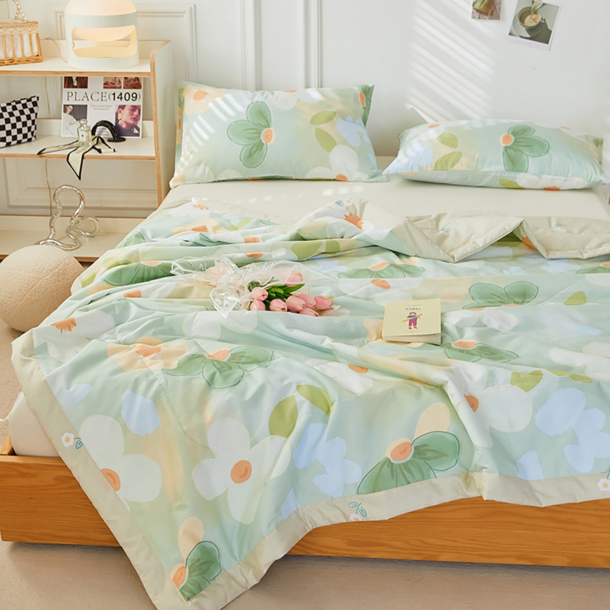 91家纺网 家纺一手货源 找家纺 尊妙被业 2026春夏新款全棉印花夏被空调被夏凉被 青柠