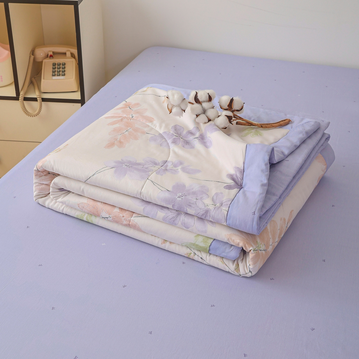 91家纺网 家纺一手货源 找家纺 尊妙被业 2026春夏新款全棉印花夏被空调被夏凉被 栖川 紫