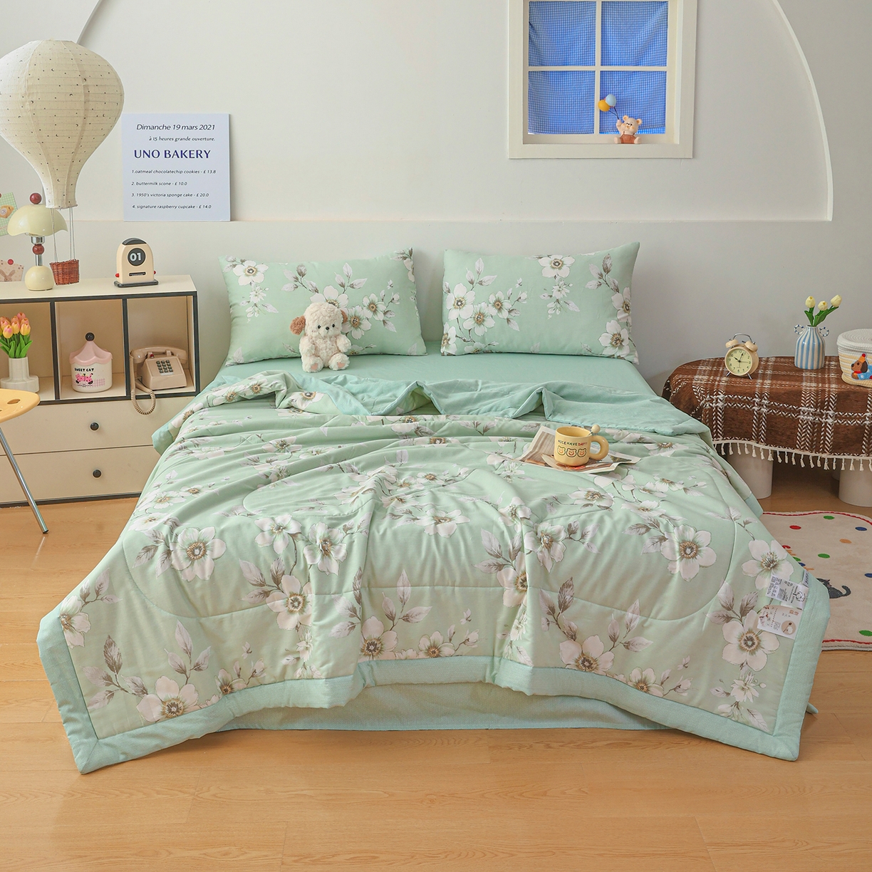 91家纺网 家纺一手货源 找家纺 尊妙被业 2026春夏新款全棉印花夏被空调被夏凉被 茉清浅 绿