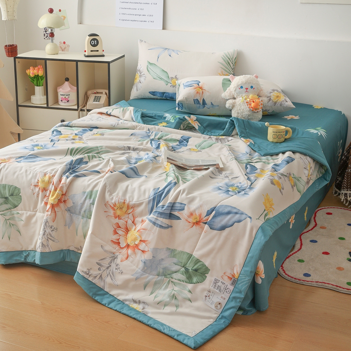 91家纺网 家纺一手货源 找家纺 尊妙被业 2026春夏新款全棉印花夏被空调被夏凉被 千叶花语