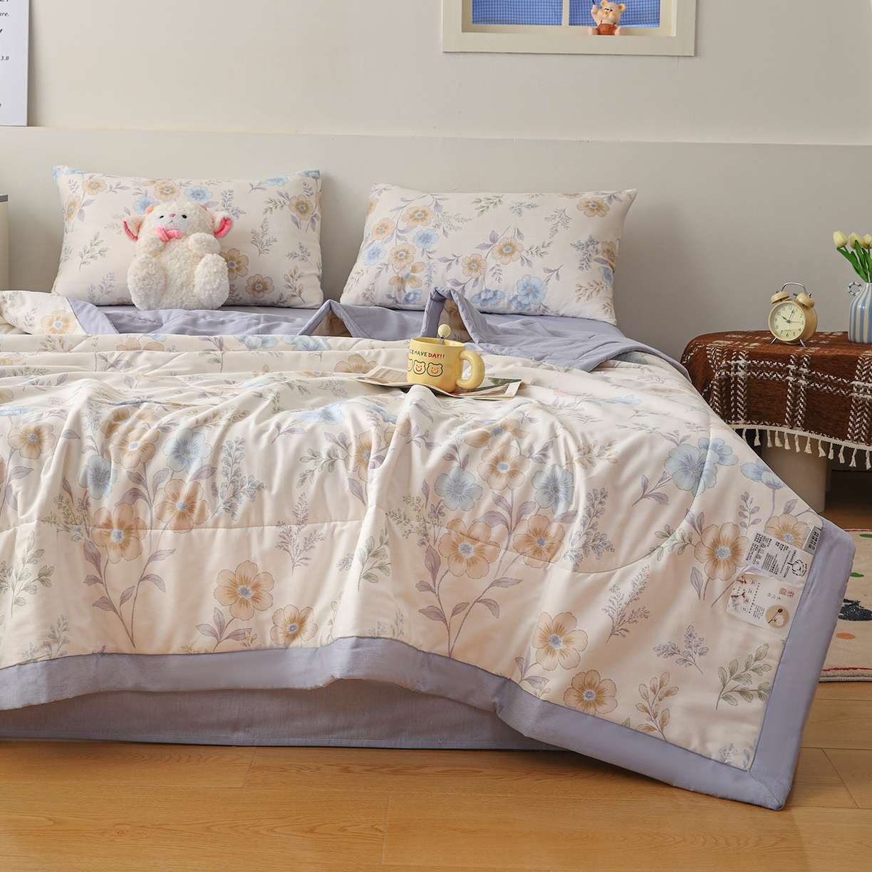 91家纺网 家纺一手货源 找家纺 尊妙被业 2026春夏新款全棉印花夏被空调被夏凉被 简秋