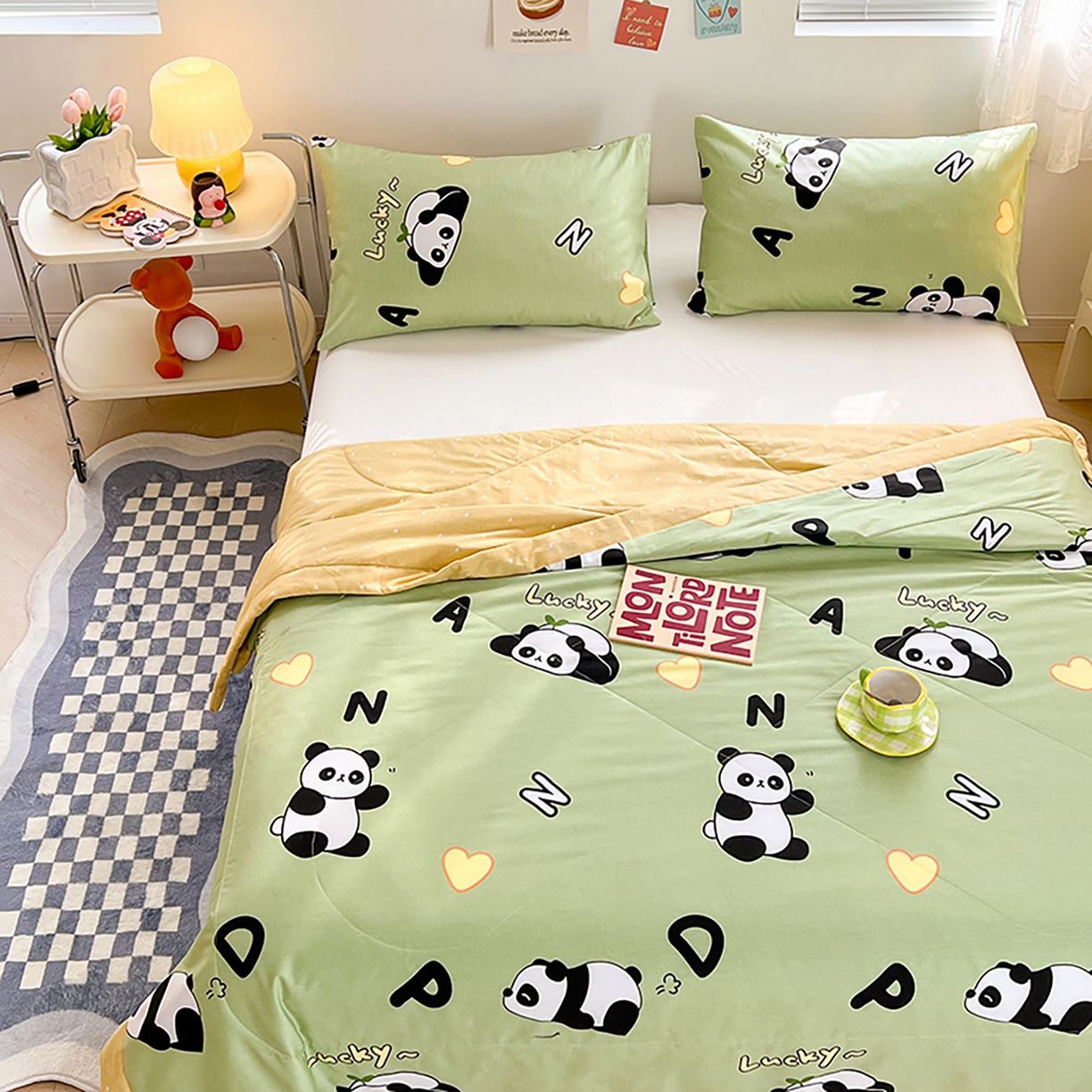 91家纺网 家纺一手货源 找家纺 尊妙被业 2026春夏新款全棉印花夏被空调被夏凉被 熊猫宝贝