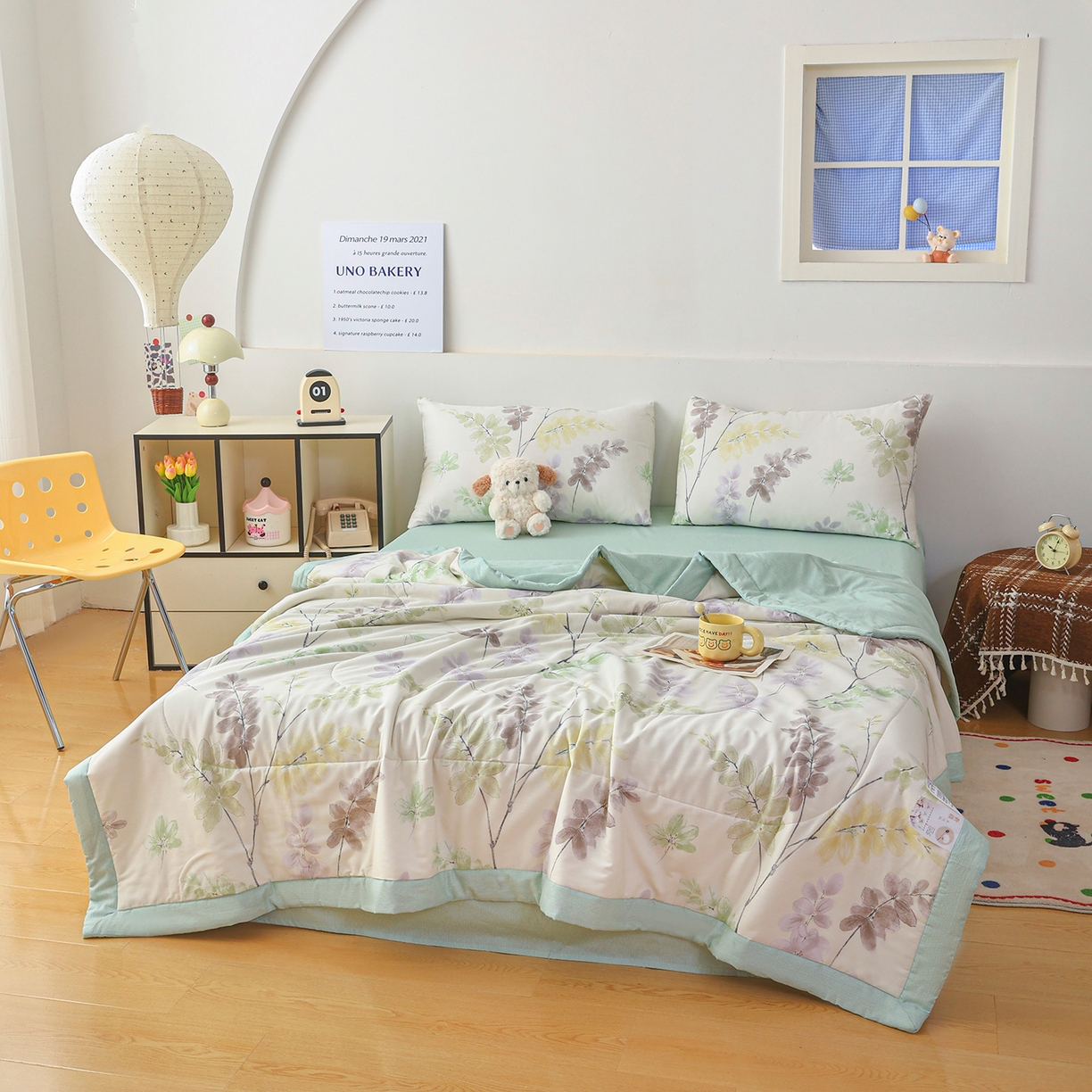 91家纺网 家纺一手货源 找家纺 尊妙被业 2026春夏新款全棉印花夏被空调被夏凉被 栖川 绿