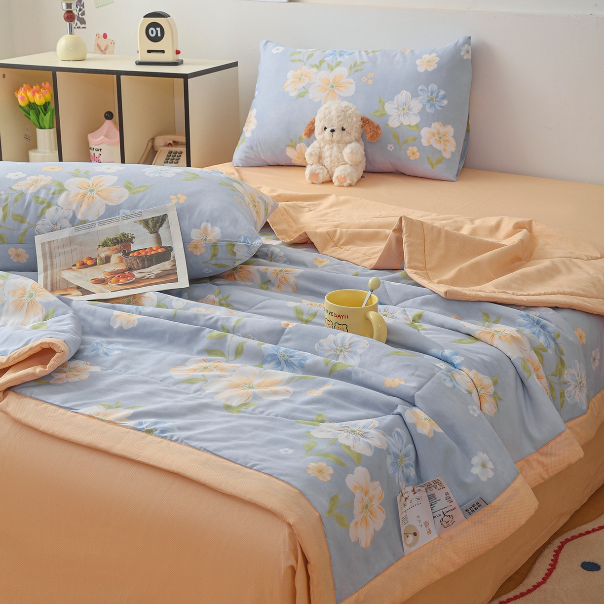 91家纺网 家纺一手货源 找家纺 尊妙被业 2026春夏新款全棉印花夏被空调被夏凉被 浅影