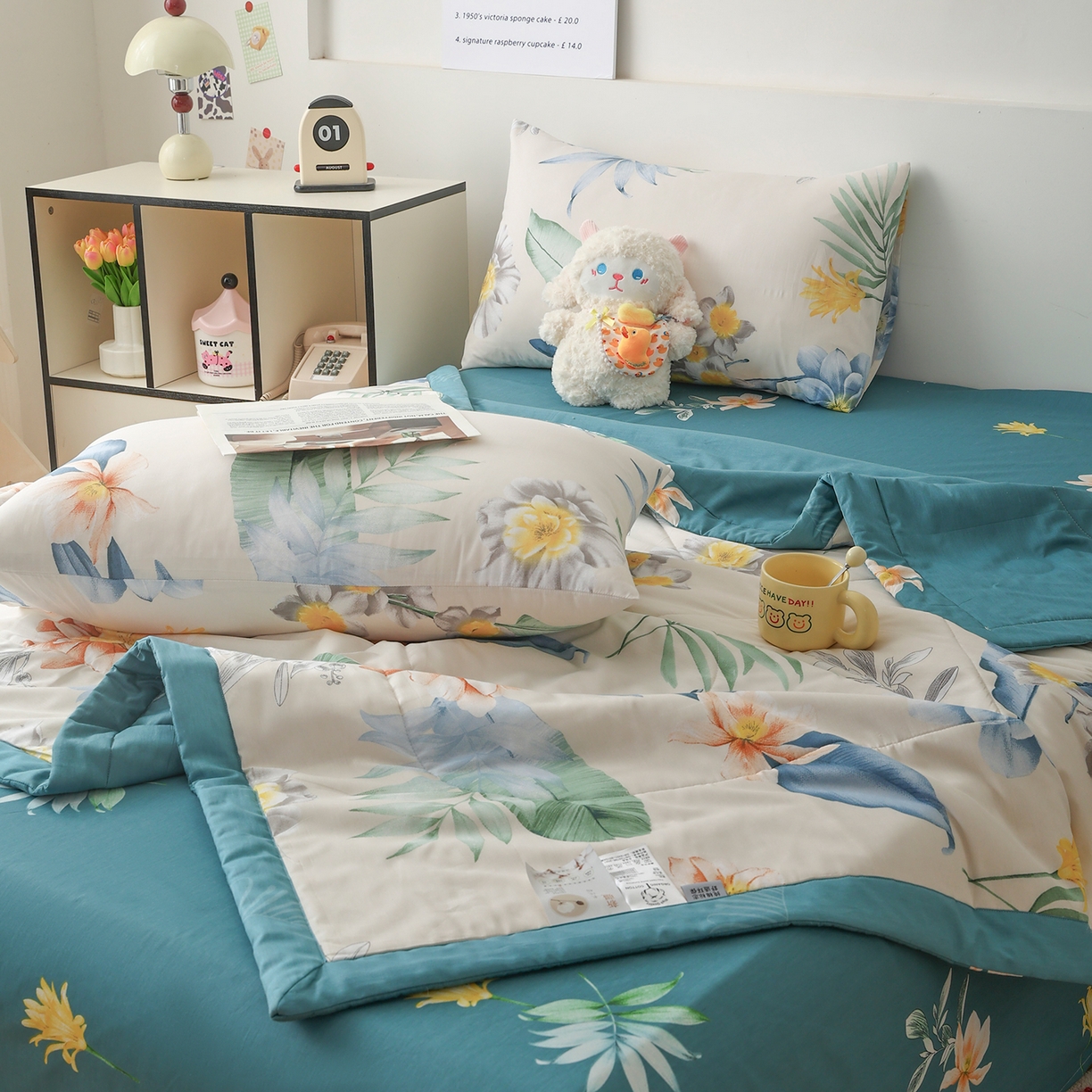 91家纺网 家纺一手货源 找家纺 尊妙被业 2026春夏新款全棉印花夏被空调被夏凉被 千叶花语