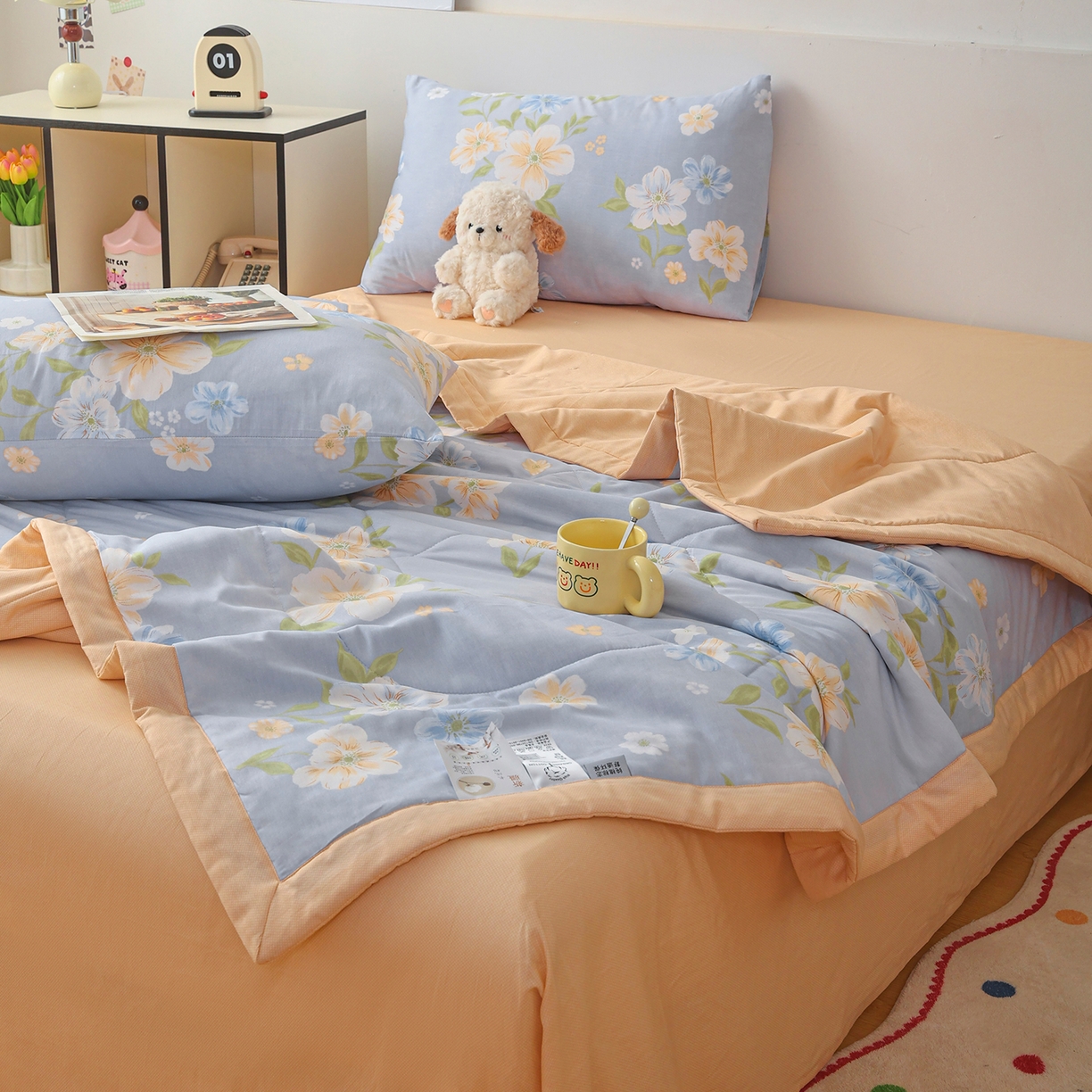 91家纺网 家纺一手货源 找家纺 尊妙被业 2026春夏新款全棉印花夏被空调被夏凉被 浅影