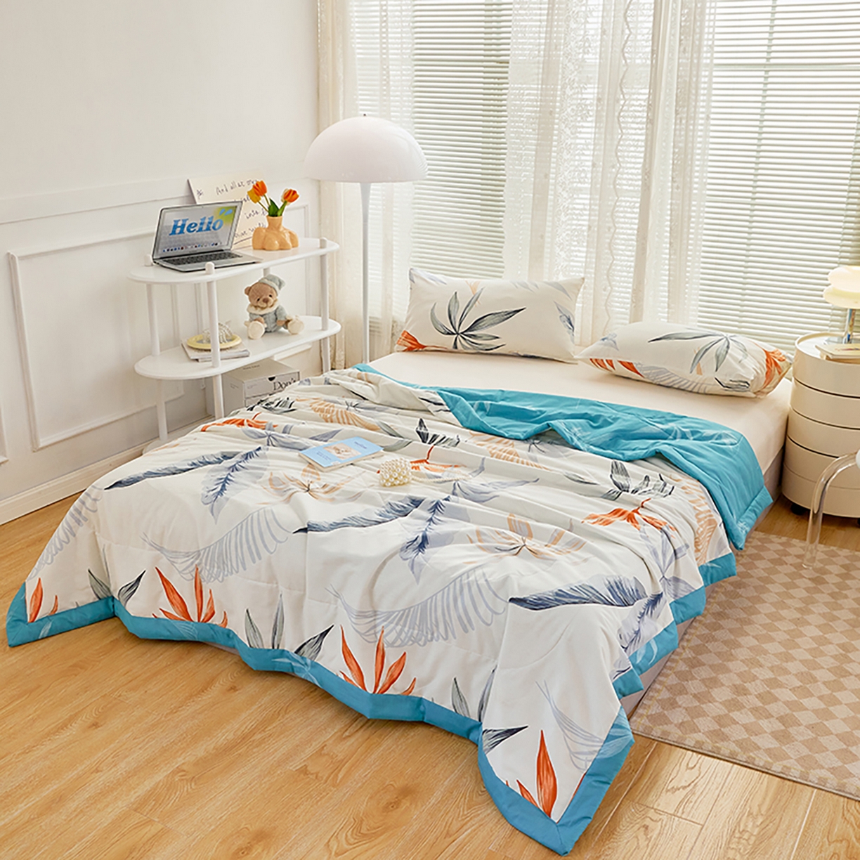 91家纺网 家纺一手货源 找家纺 尊妙被业 2026春夏新款全棉印花夏被空调被夏凉被 爱丽叶影