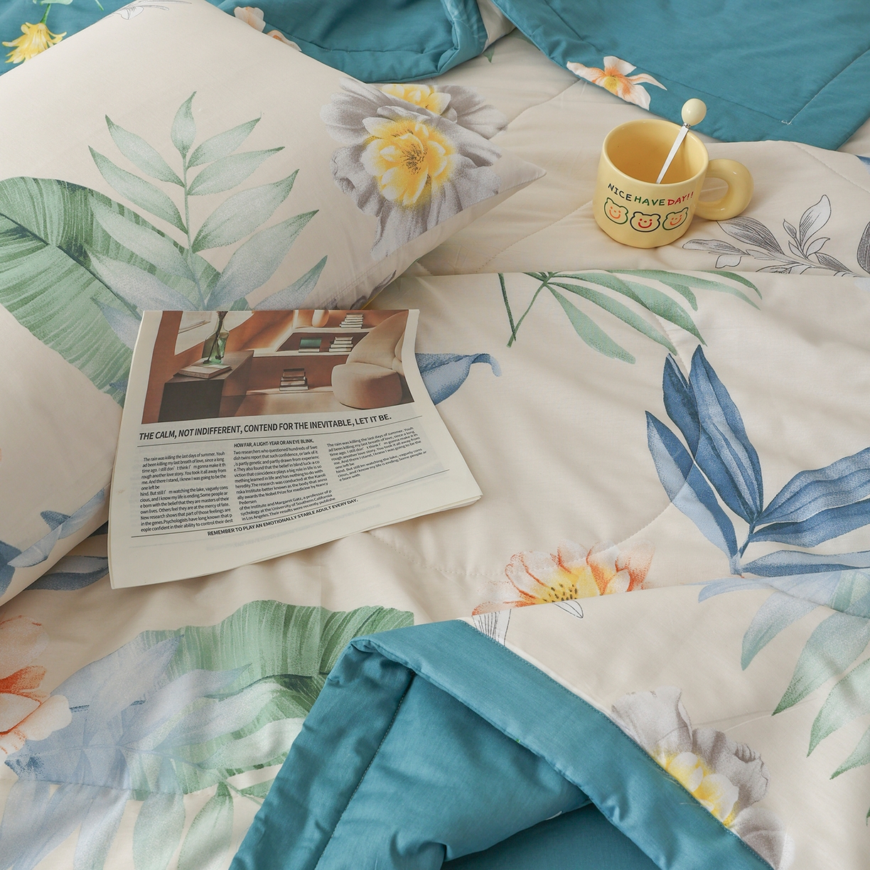 91家纺网 家纺一手货源 找家纺 尊妙被业 2026春夏新款全棉印花夏被空调被夏凉被 千叶花语