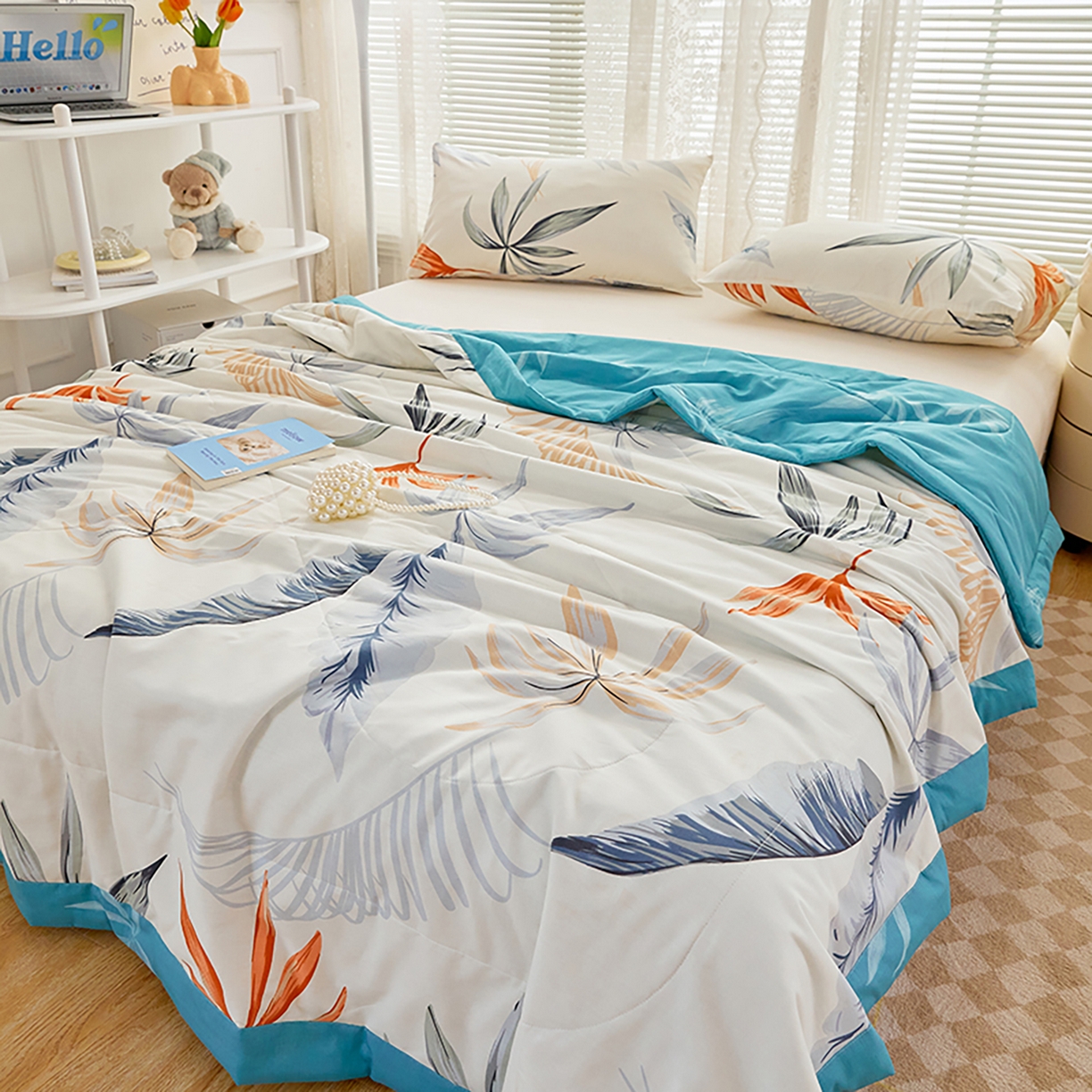 91家纺网 家纺一手货源 找家纺 尊妙被业 2026春夏新款全棉印花夏被空调被夏凉被 爱丽叶影