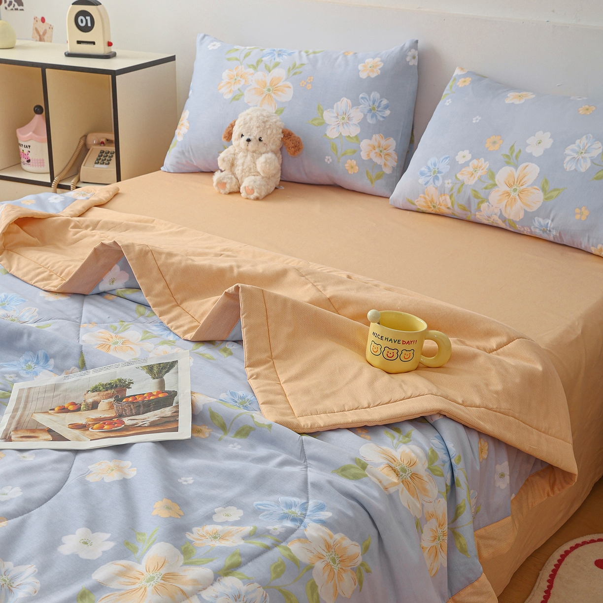 91家纺网 家纺一手货源 找家纺 尊妙被业 2026春夏新款全棉印花夏被空调被夏凉被 浅影