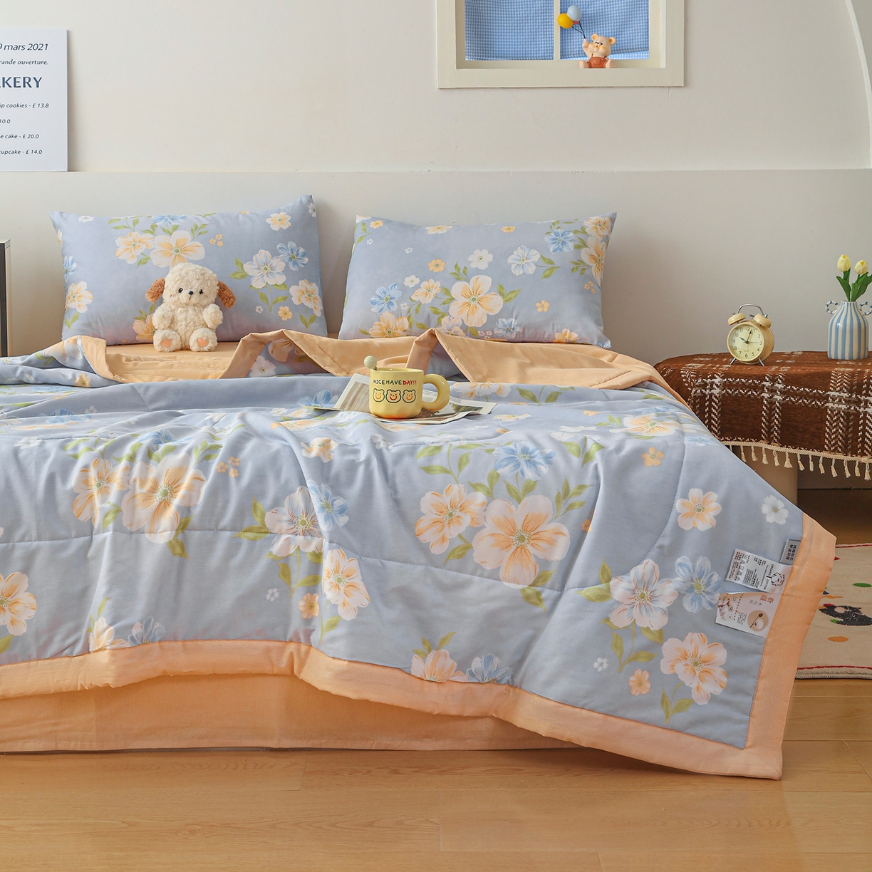 91家纺网 家纺一手货源 找家纺 尊妙被业 2026春夏新款全棉印花夏被空调被夏凉被 浅影