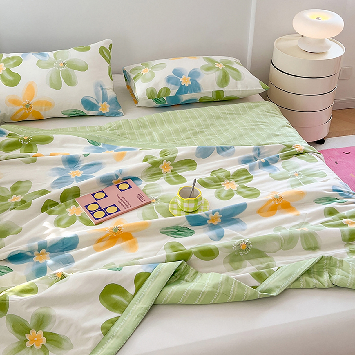 91家纺网 家纺一手货源 找家纺 尊妙被业 2026春夏新款全棉印花夏被空调被夏凉被 清莹花香