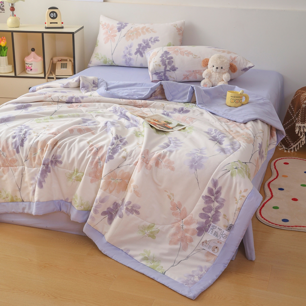 91家纺网 家纺一手货源 找家纺 尊妙被业 2026春夏新款全棉印花夏被空调被夏凉被 栖川 紫