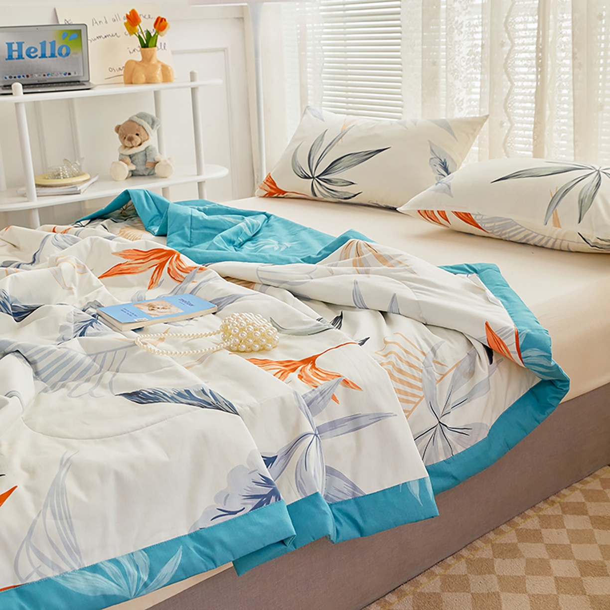 91家纺网 家纺一手货源 找家纺 尊妙被业 2026春夏新款全棉印花夏被空调被夏凉被 爱丽叶影