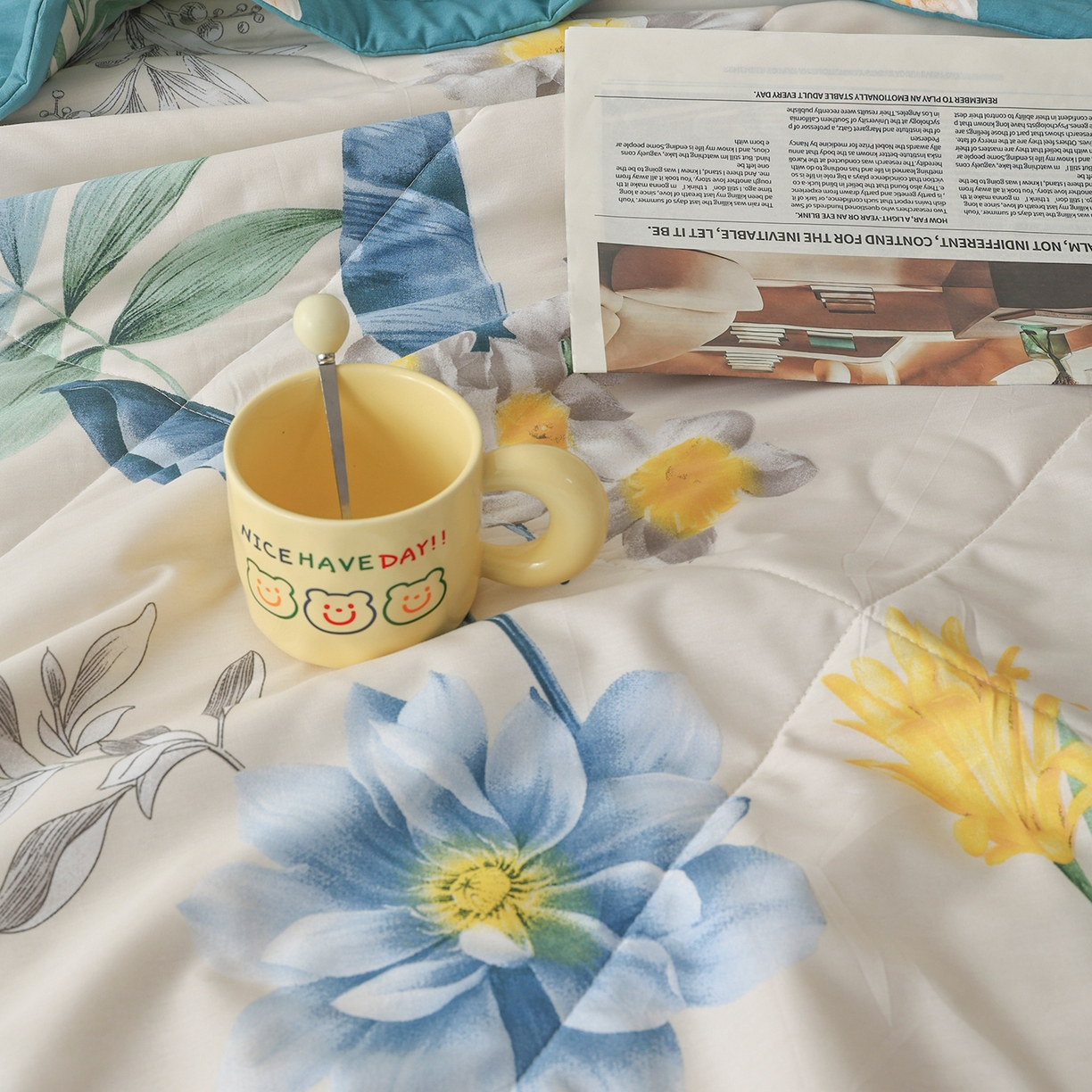 91家纺网 家纺一手货源 找家纺 尊妙被业 2026春夏新款全棉印花夏被空调被夏凉被 千叶花语