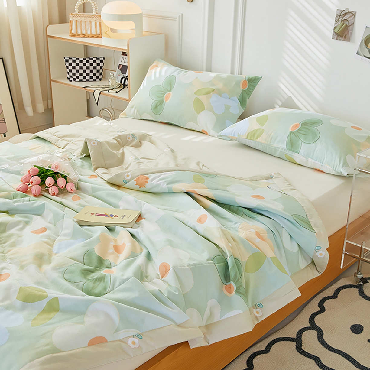 91家纺网 家纺一手货源 找家纺 尊妙被业 2026春夏新款全棉印花夏被空调被夏凉被 青柠