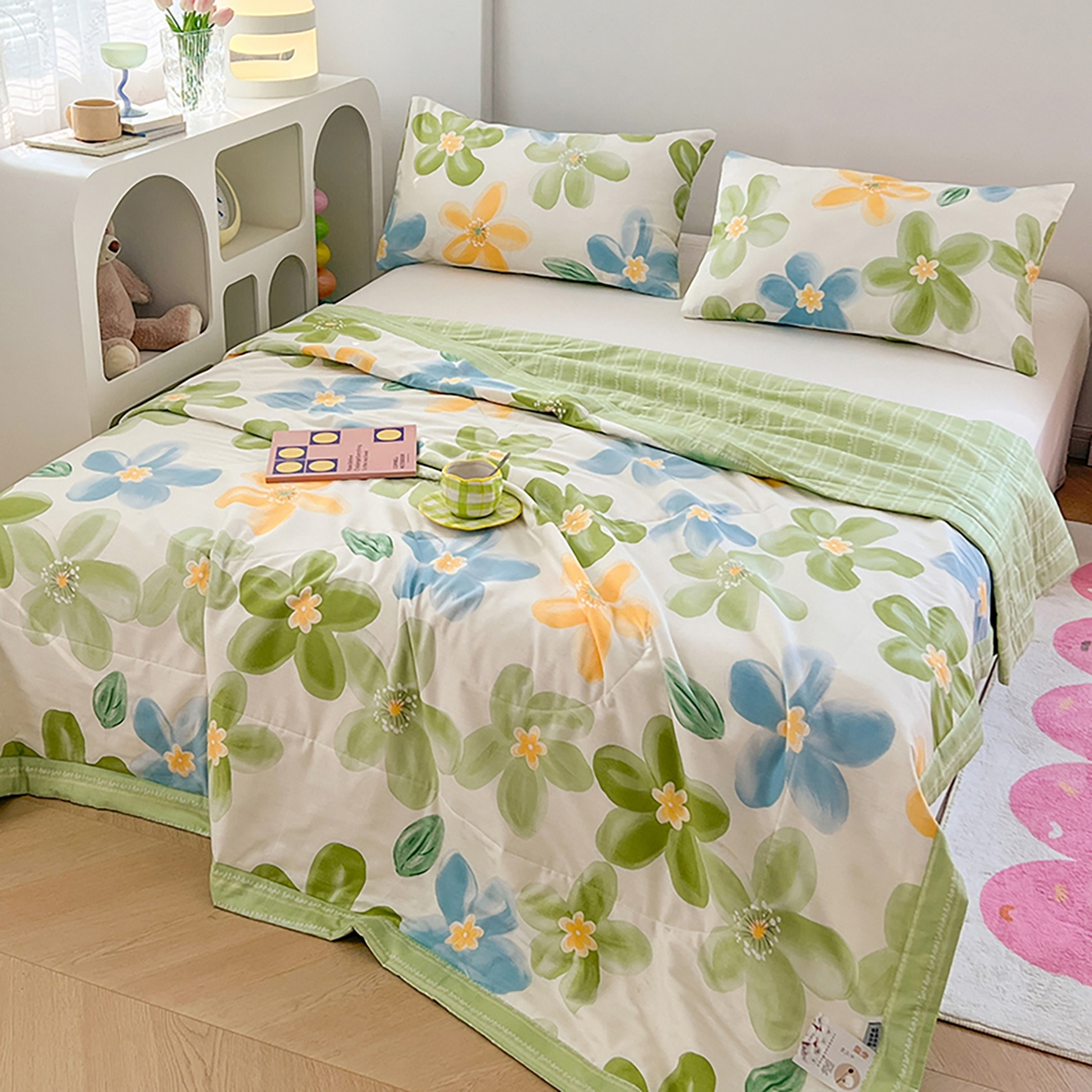 91家纺网 家纺一手货源 找家纺 尊妙被业 2026春夏新款全棉印花夏被空调被夏凉被 清莹花香