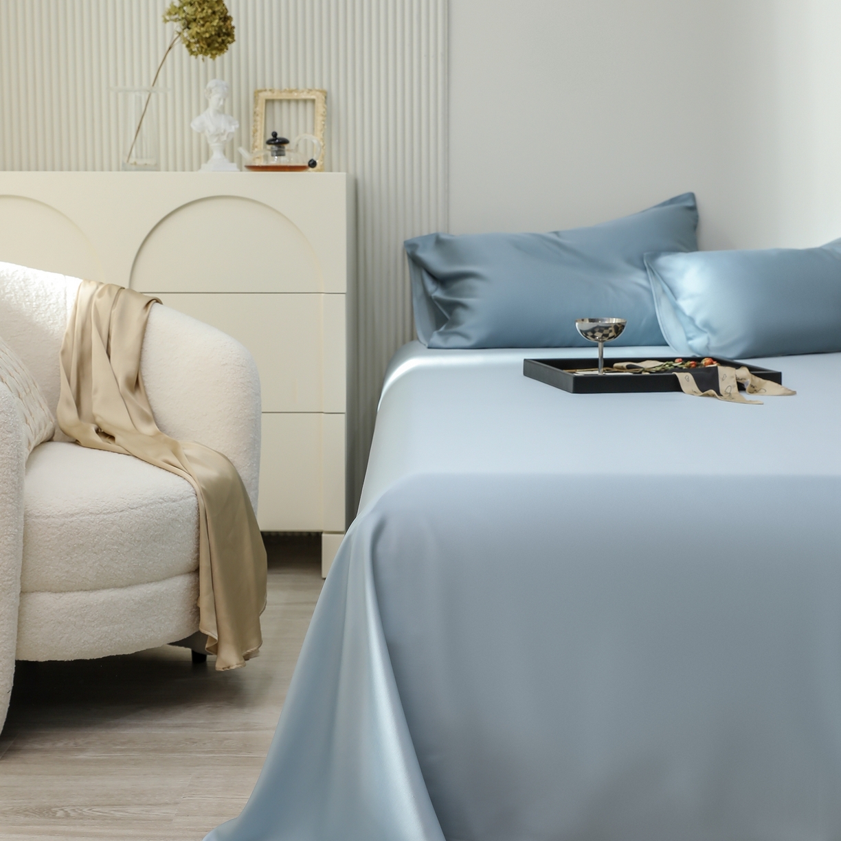 91家纺网 家纺一手货源 找家纺 禾时 2026新款奥地利进口兰精天丝夏被夏凉被空调被四件套 灰蓝色-冰川灰