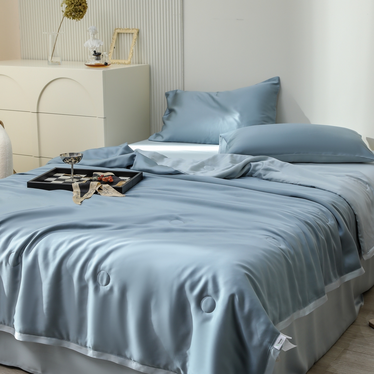 91家纺网 家纺一手货源 找家纺 禾时 2026新款奥地利进口兰精天丝夏被夏凉被空调被四件套 灰蓝色-冰川灰
