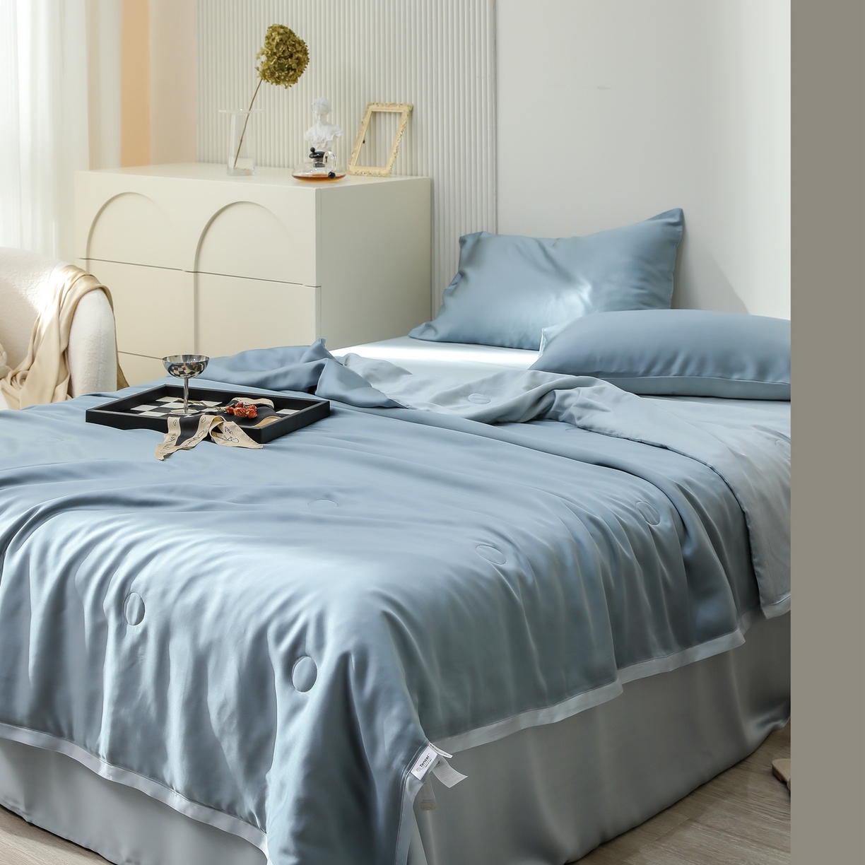 91家纺网 家纺一手货源 找家纺 禾时 2026新款奥地利进口兰精天丝夏被夏凉被空调被四件套 灰蓝色-冰川灰