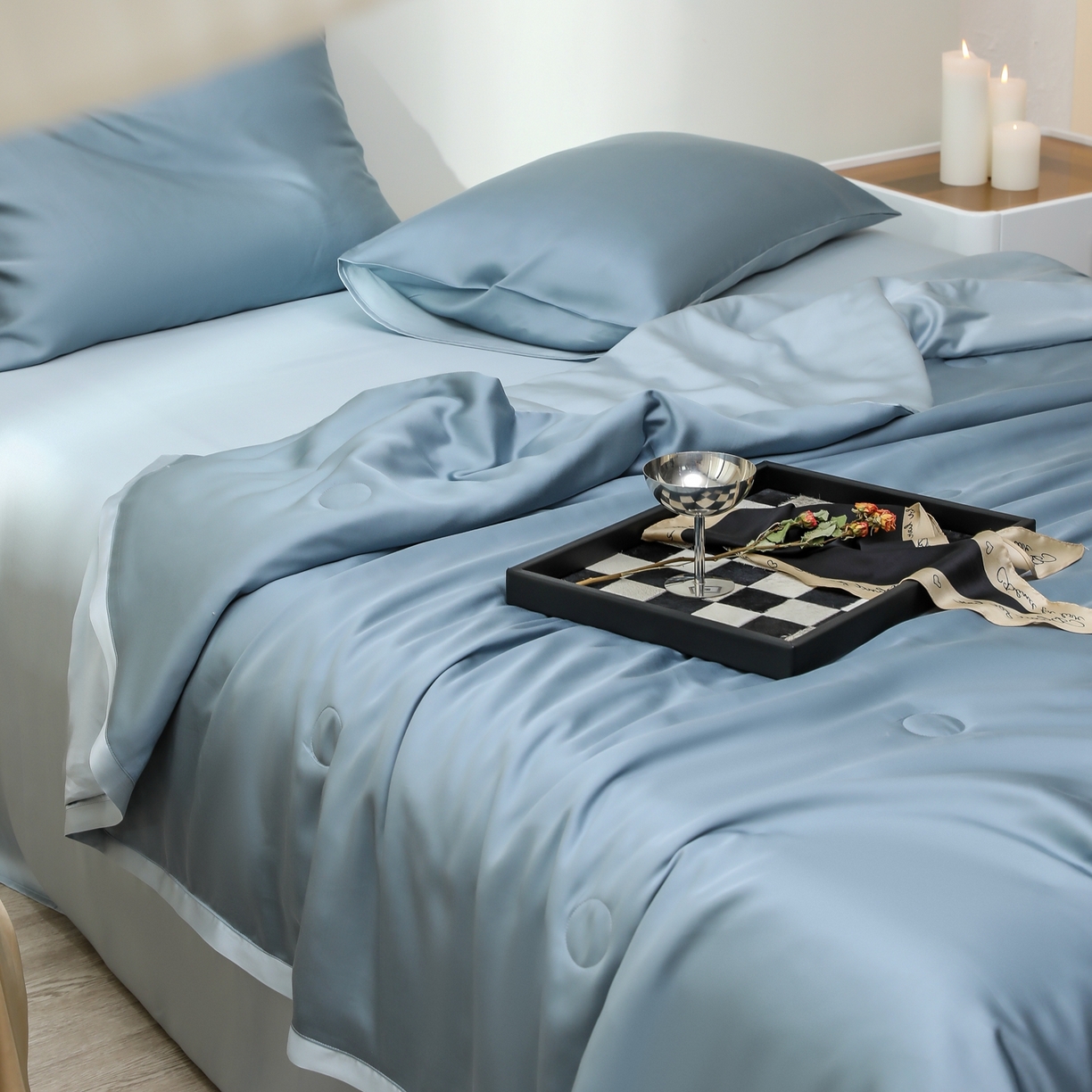 91家纺网 家纺一手货源 找家纺 禾时 2026新款奥地利进口兰精天丝夏被夏凉被空调被四件套 灰蓝色-冰川灰