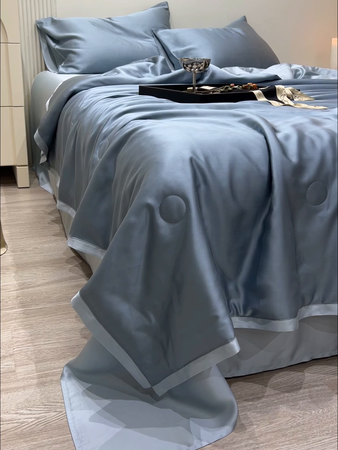 91家纺网 家纺一手货源 找家纺 禾时 2026新款奥地利进口兰精天丝夏被夏凉被空调被四件套 灰蓝色-冰川灰