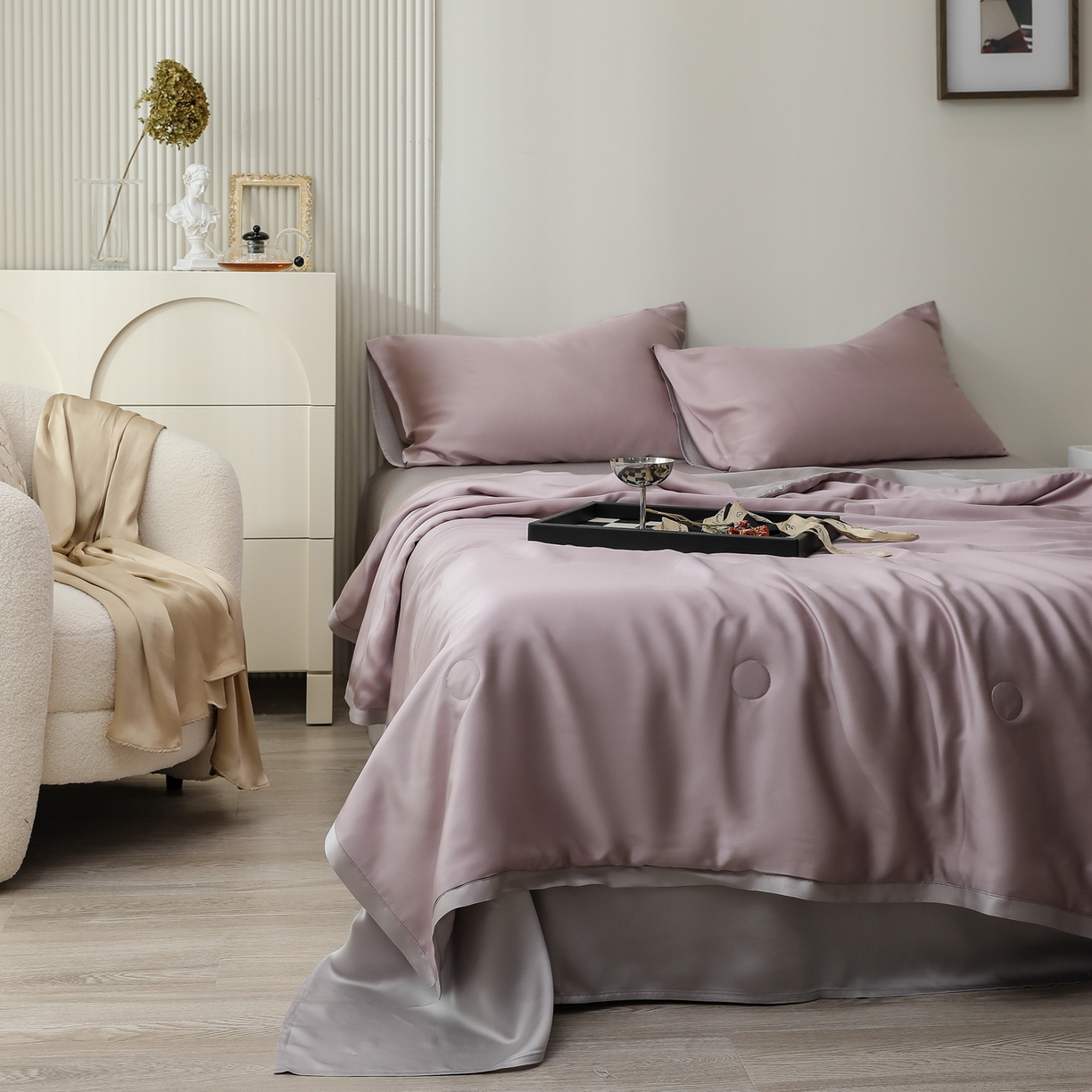 91家纺网 家纺一手货源 找家纺 禾时 2026新款奥地利进口兰精天丝夏被夏凉被空调被四件套 满天星紫-曙光银