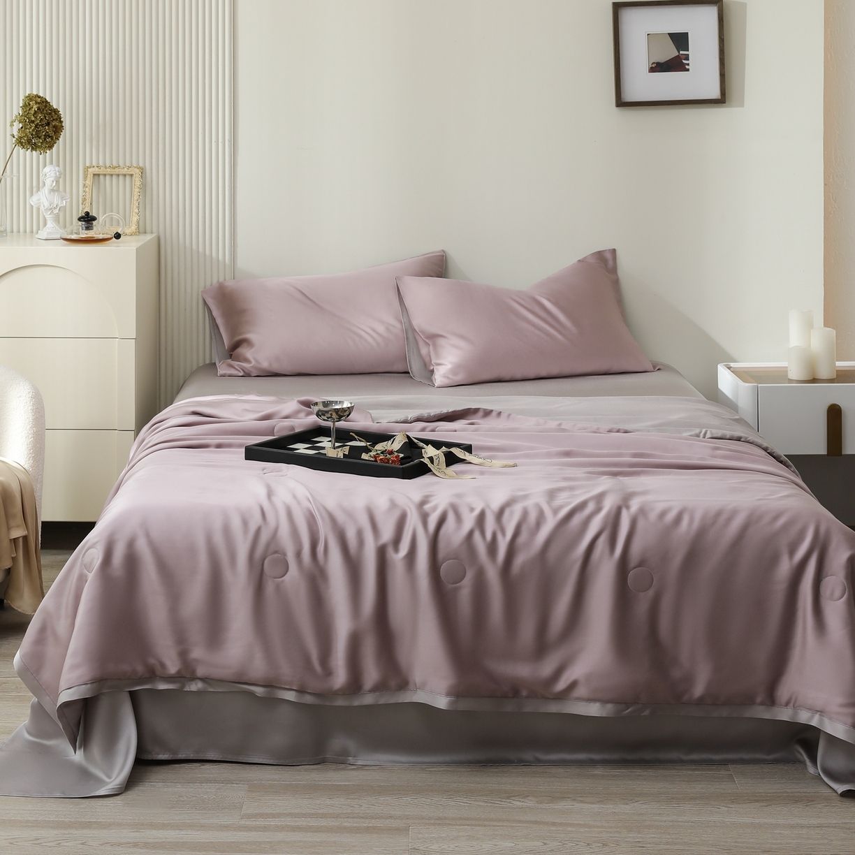 91家纺网 家纺一手货源 找家纺 禾时 2026新款奥地利进口兰精天丝夏被夏凉被空调被四件套 满天星紫-曙光银